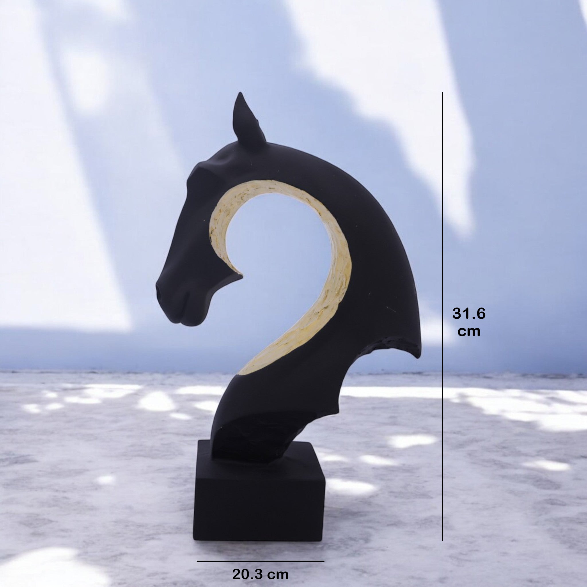 Modern Curved Horse Head Sculpture | Contemporary Black Art Statue | 31.6cm Designer Home Decor - Divine Dekor