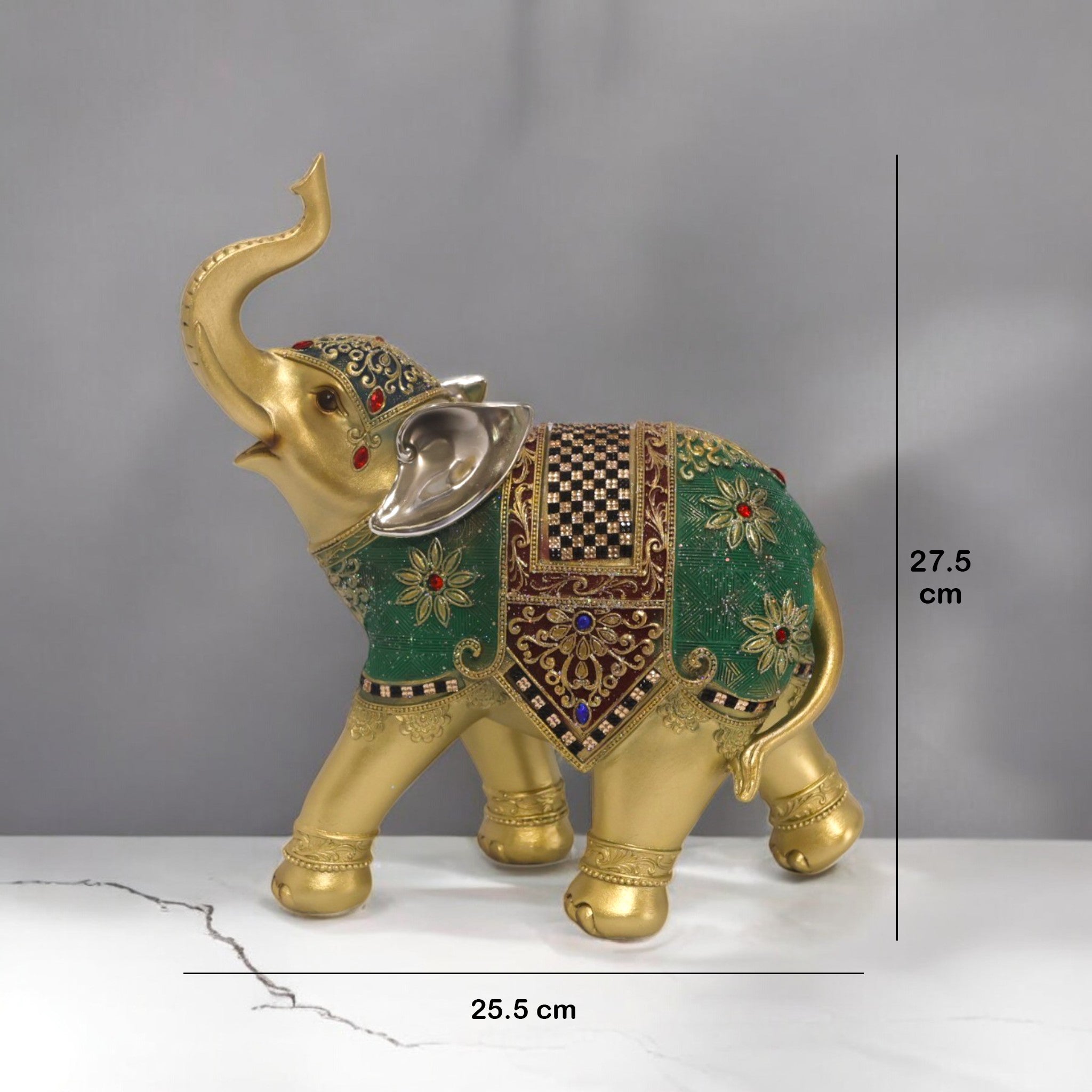 Divine Dekor Royal Elephant Statue - Large Emerald & Gold Luxury Home Decor