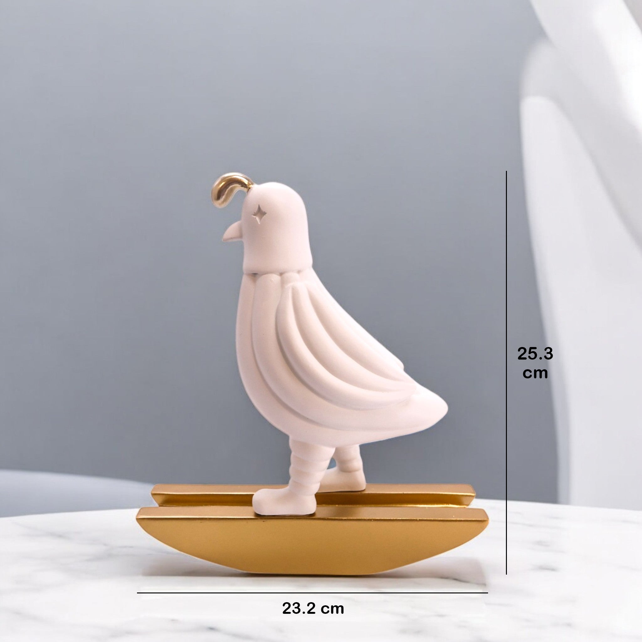 Modern White Dove Sculpture | Gold Base Art Statue | 25.3cm Contemporary Peace Decor - Divine Dekor