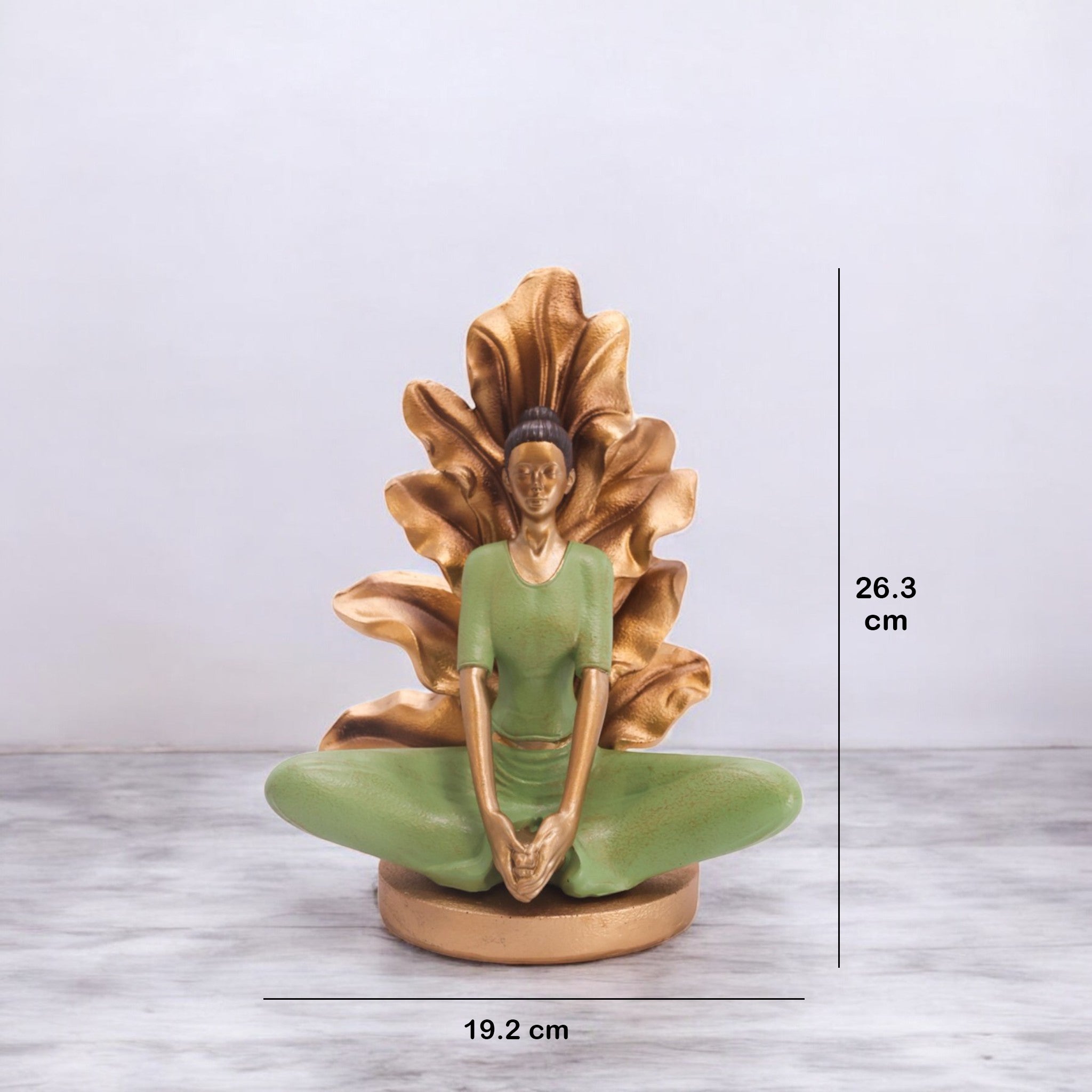 Divine Dekor Sacred Meditation Statue | 26.3cm Yoga Goddess Sculpture | Zen Buddhist Art Piece | Spiritual Home Decor (Sage Green-Gold)