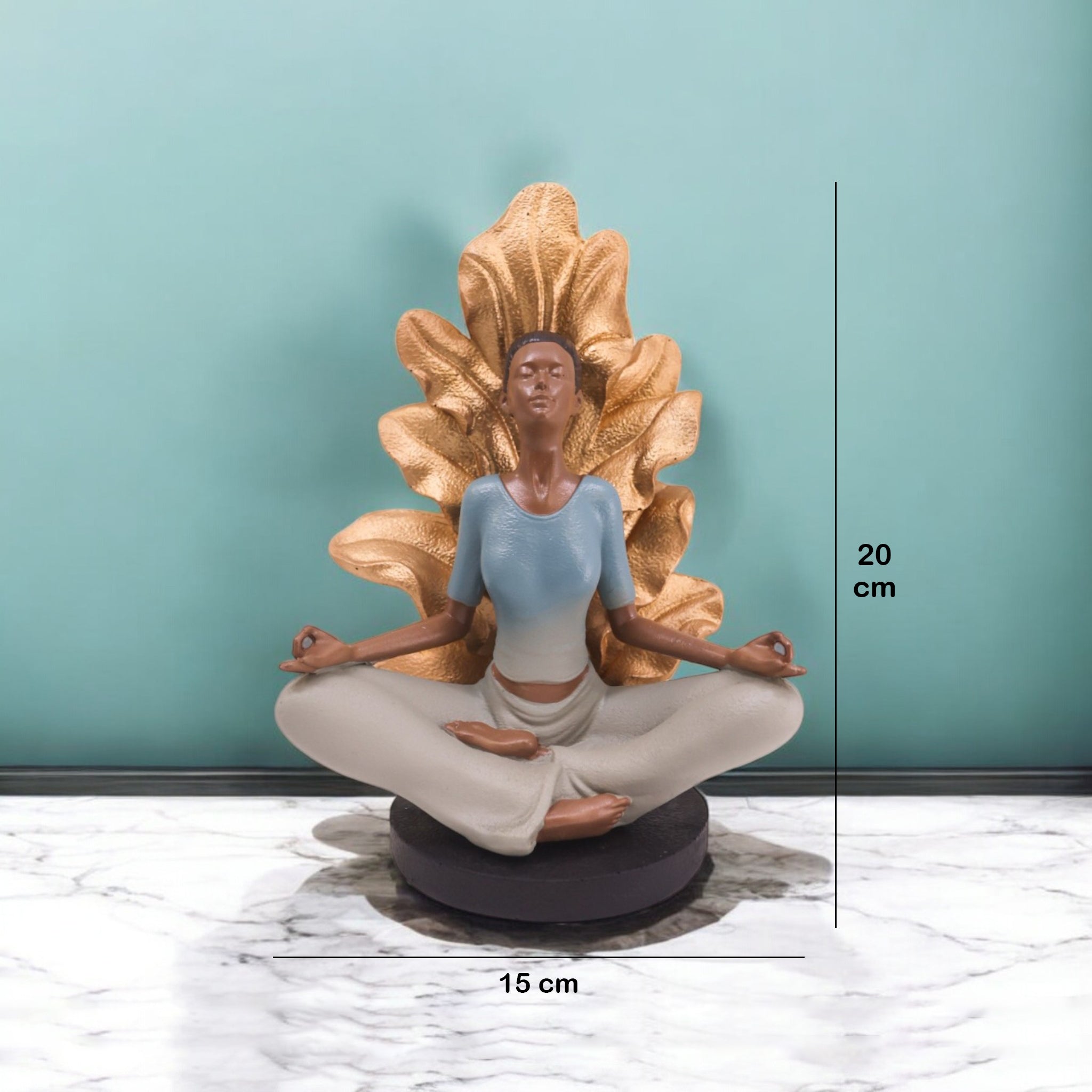 Divine Dekor’s Copper Leaf Yoga Sculpture 20cm | Lotus Pose Art Figure | Modern Meditation Decor