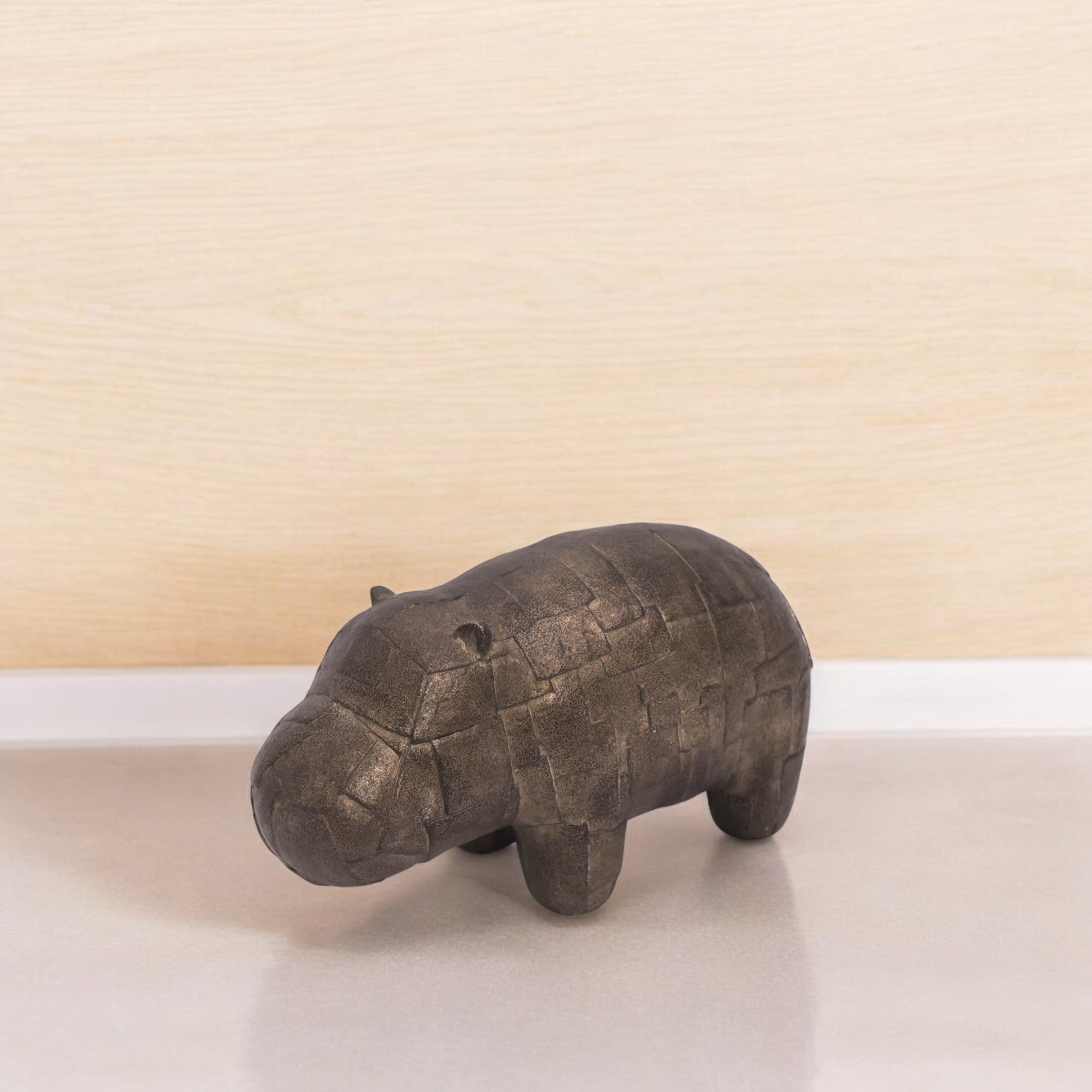 Rustic Hippo Sculpture | Modern Wildlife Art | Divine Dekor