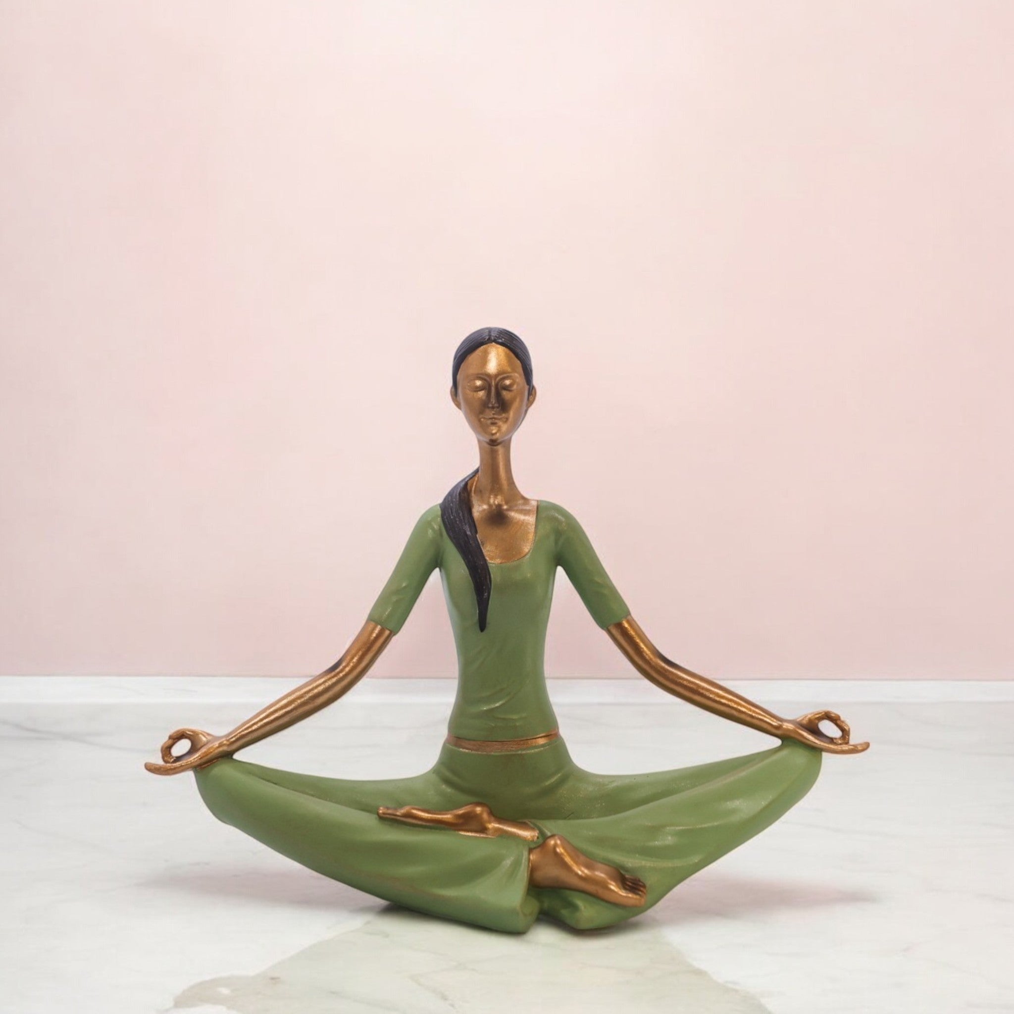 Divine Dekor Mindful Yogi Sculpture | 20cm Meditation Figurine | Zen Home Decor | Modern Yoga Studio Art (Sage Green)