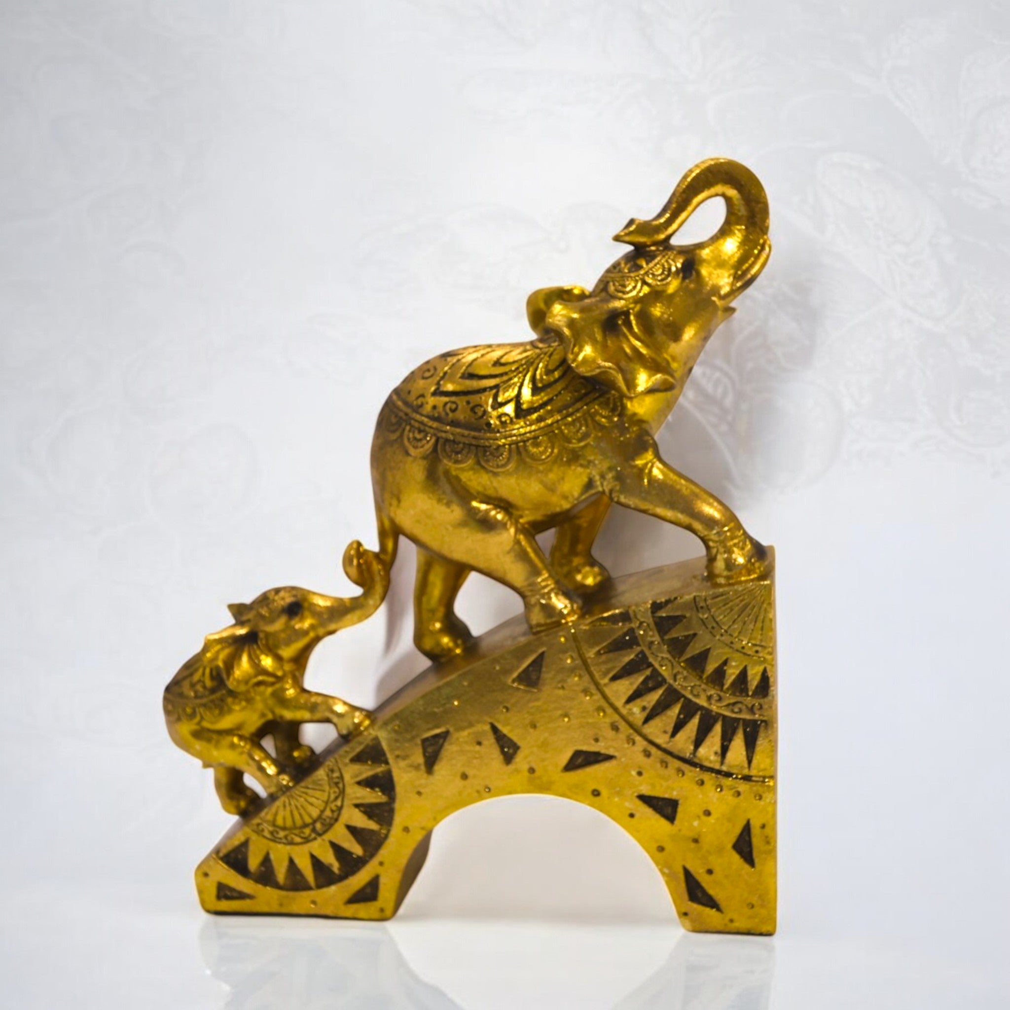 Golden Mother & Baby Elephant Bridge Sculpture | Family Bond Art Statue | 25cm Luxury Home Decor - Divine Dekor