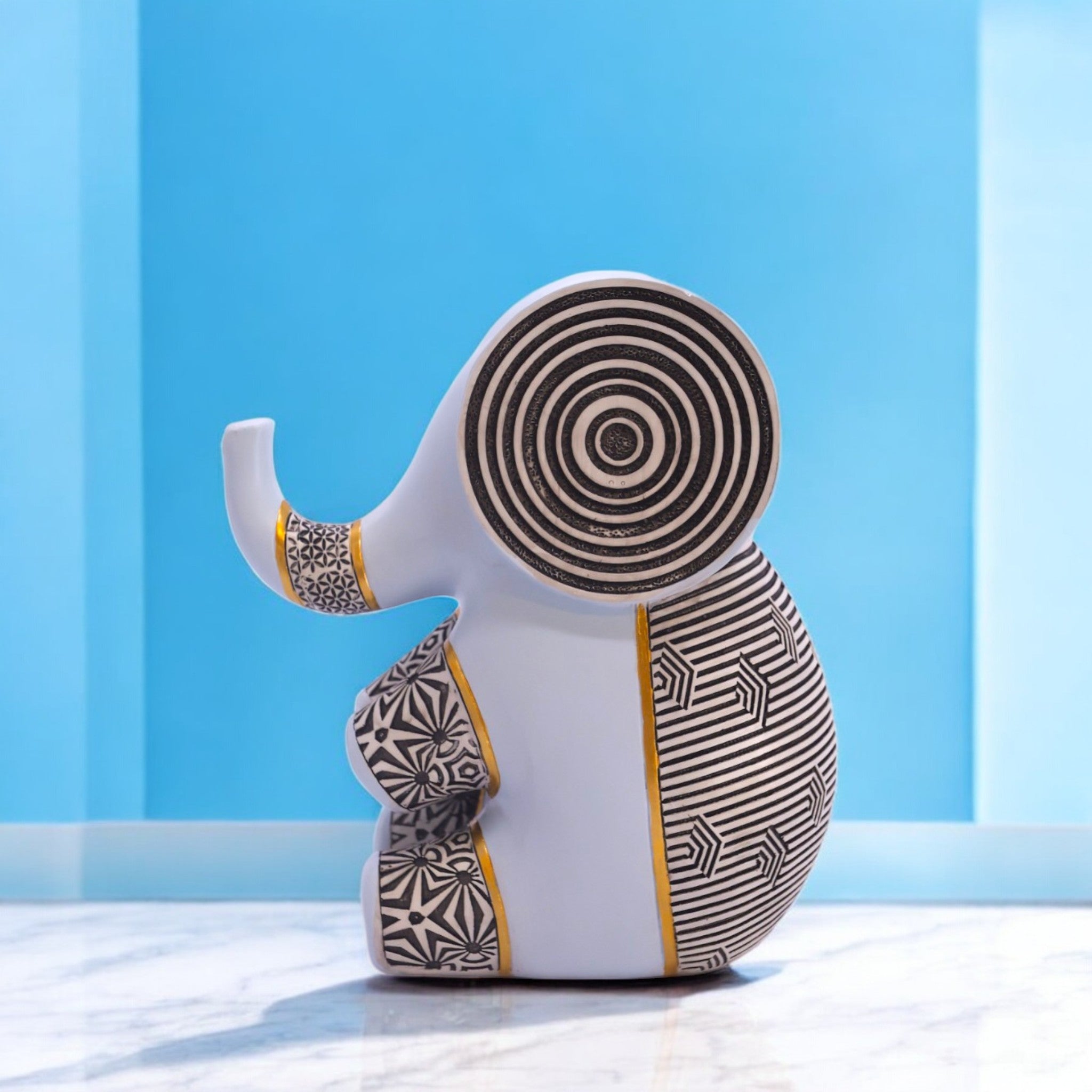 Modern Abstract Elephant Figurine | 20cm Contemporary White Sculpture | Geometric Art Decor by Divine Dekor