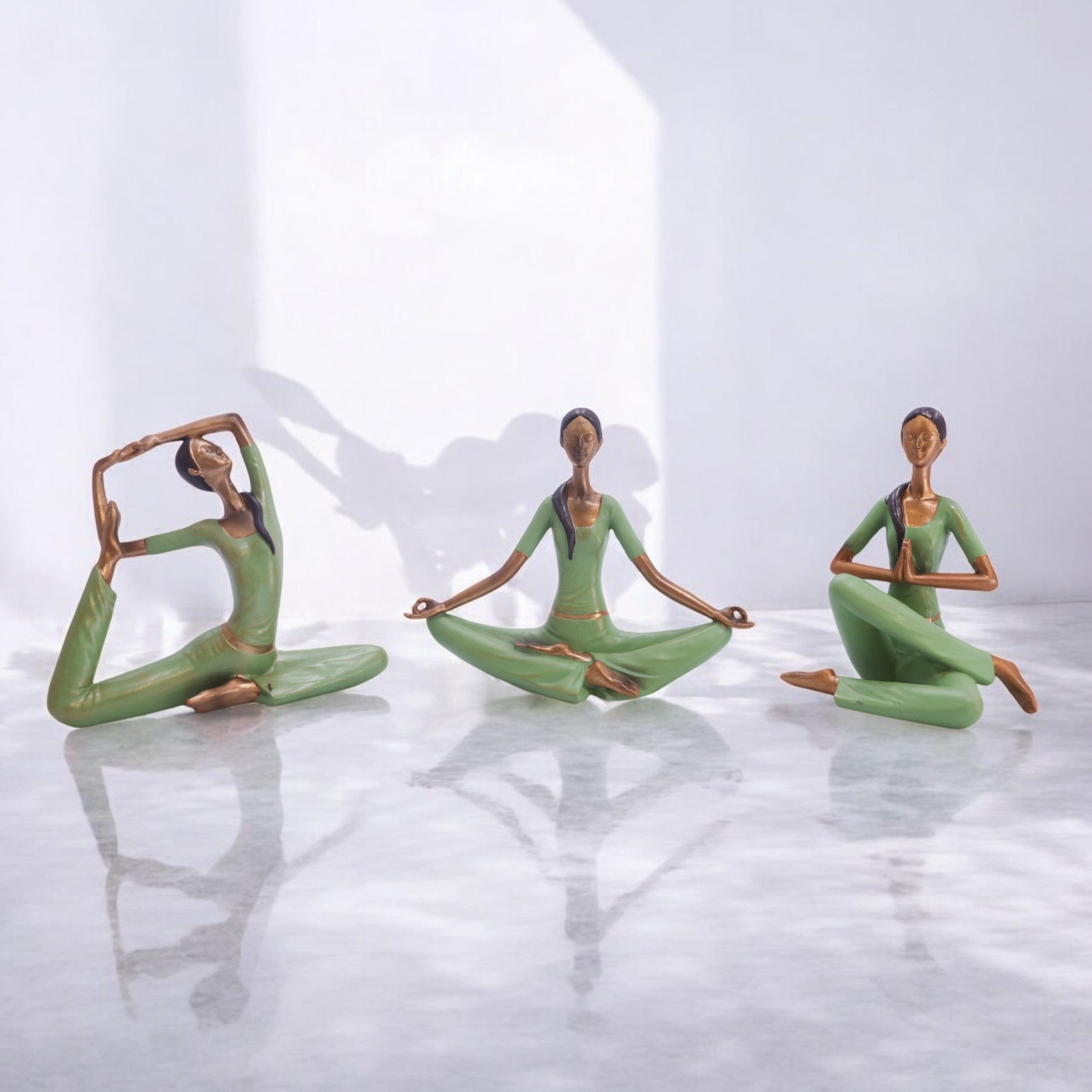 Divine Dekor Yoga Pose Trio Set | 12.5cm Meditation Figurines | Zen Miniature Collection | Wellness Decor (Sage Green)