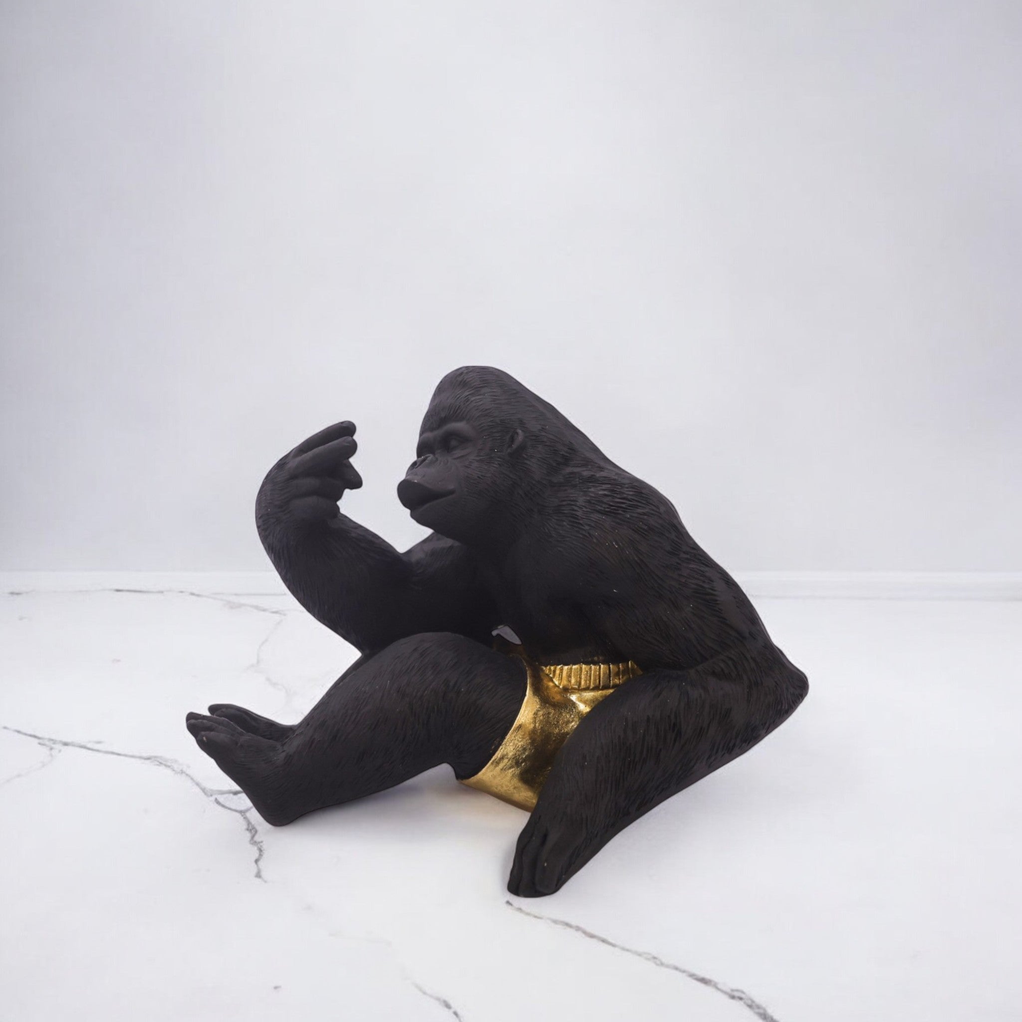 Modern Cool Gorilla Sculpture | Black & Gold Urban Art Statue | 18cm Contemporary Home Decor - Divine Dekor