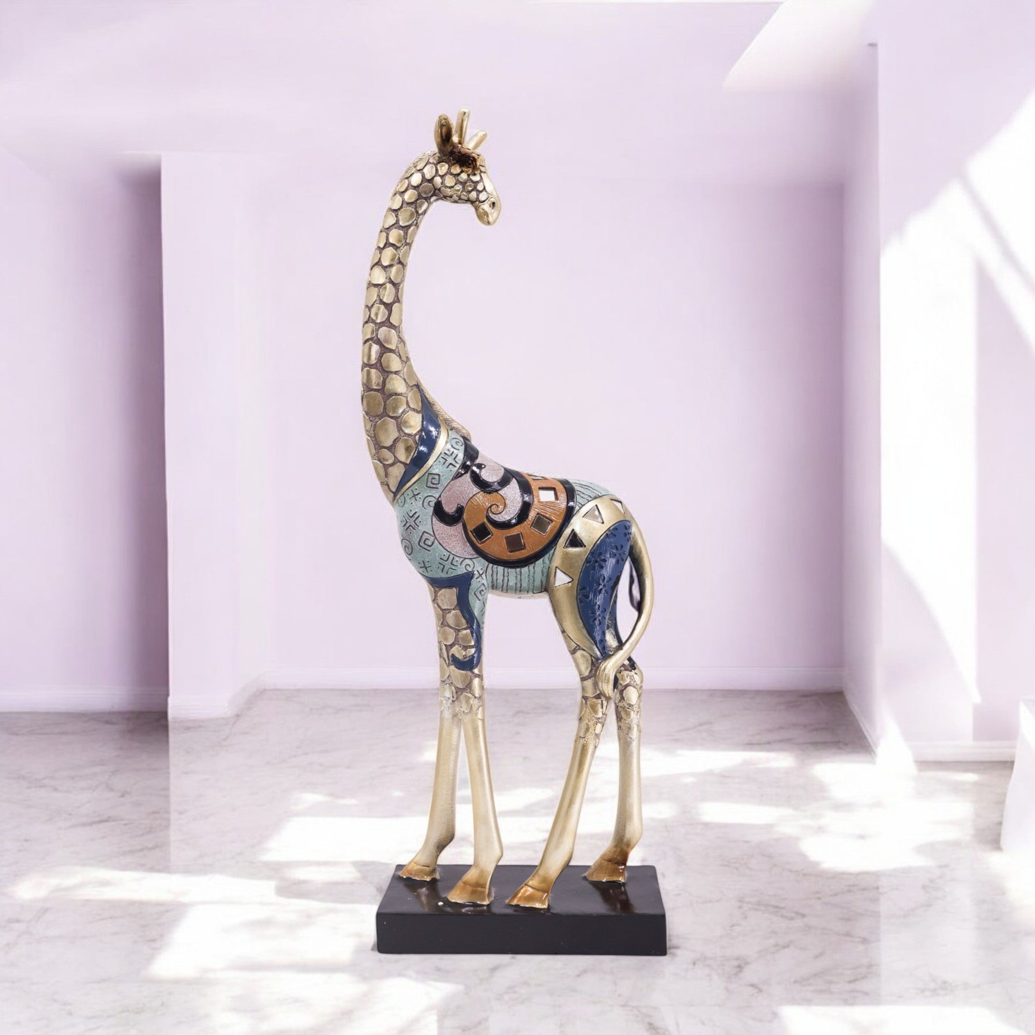 Divine Dekor Tall Mosaic Giraffe Statue - Golden Safari Art Home Decor