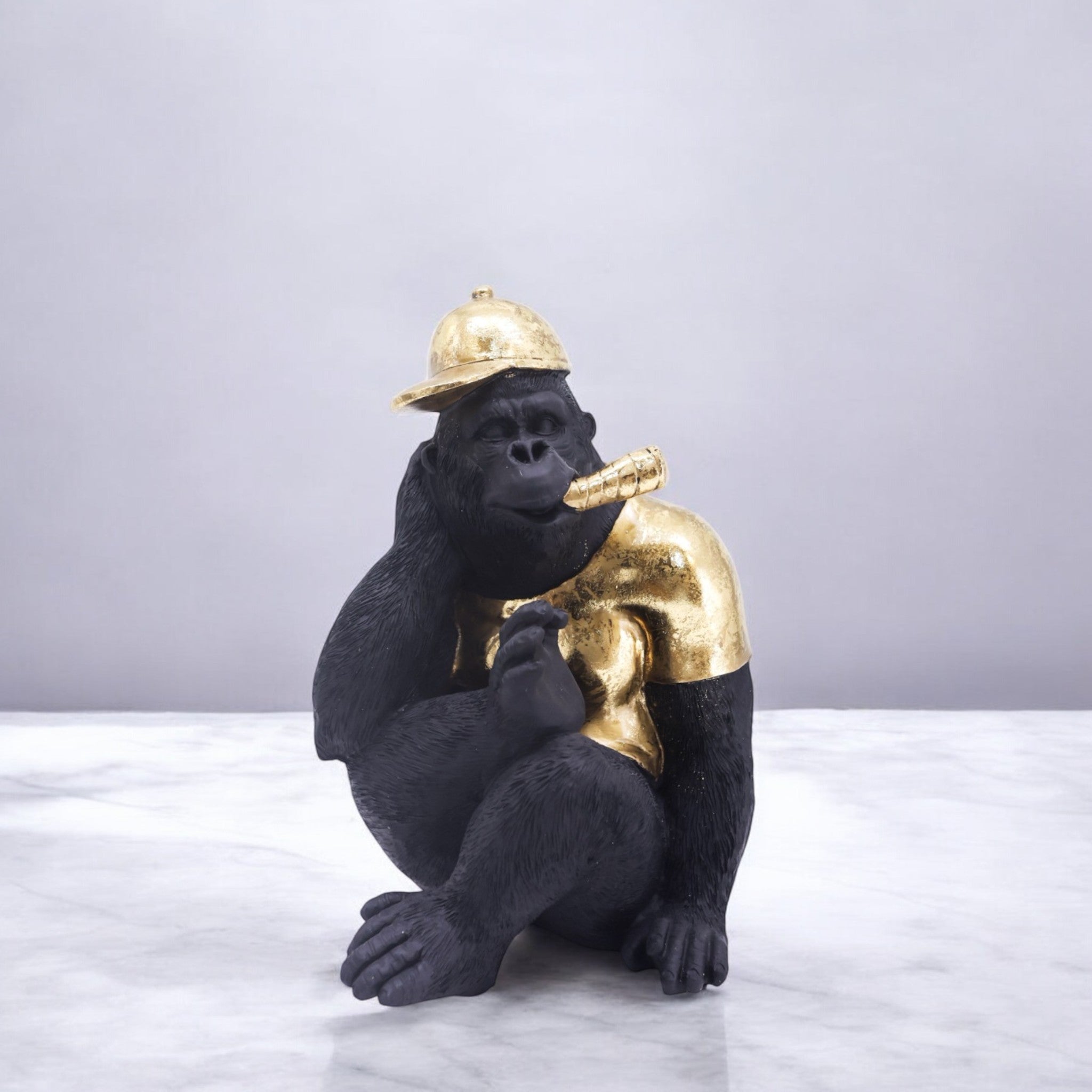 Executive Gorilla Sculpture | Black & Gold Business Art Statue | 25cm Modern Office Decor - Divine Dekor