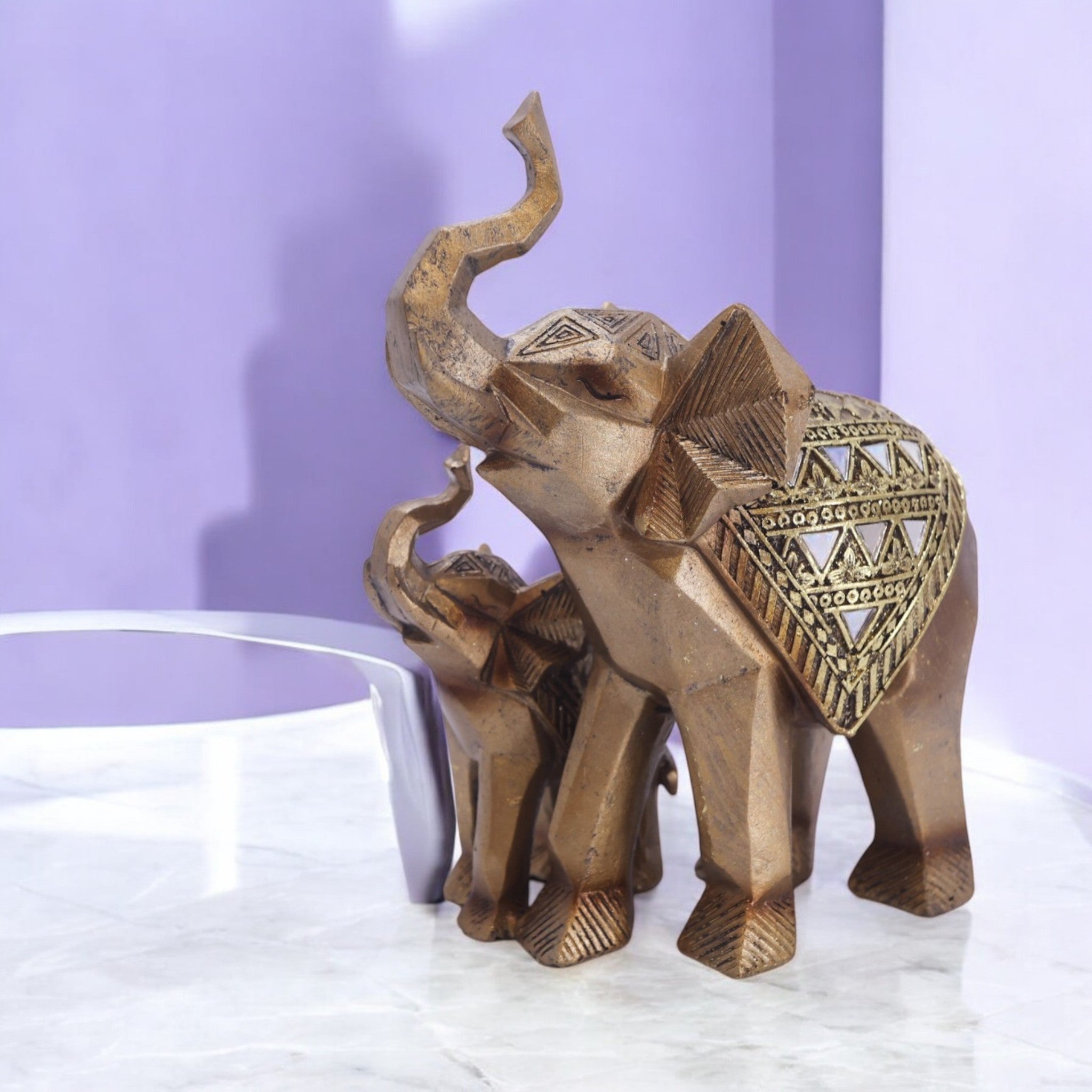 Divine Dekor Golden Elephant Figurines Set - Premium Resin Home Decor Collection