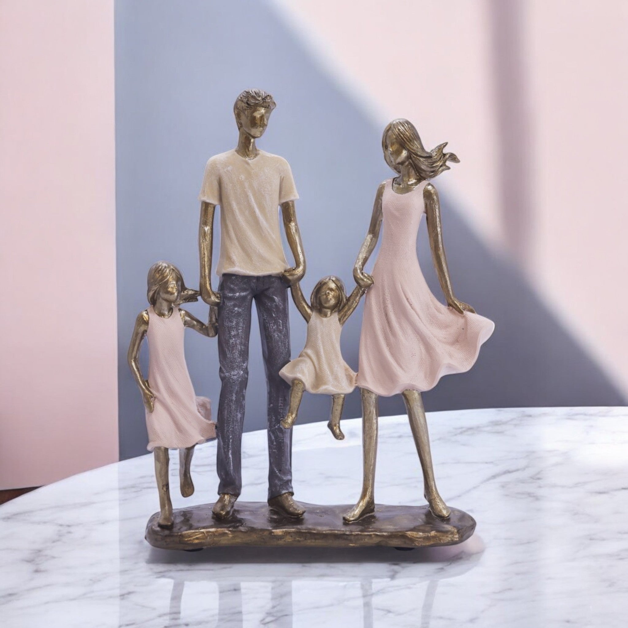 Divine Dekor Modern Family Sculpture | 24cm Parent Children Statue | Elegant Golden Family Figurine | Home Decor & Gift Collection (Premium Edition)