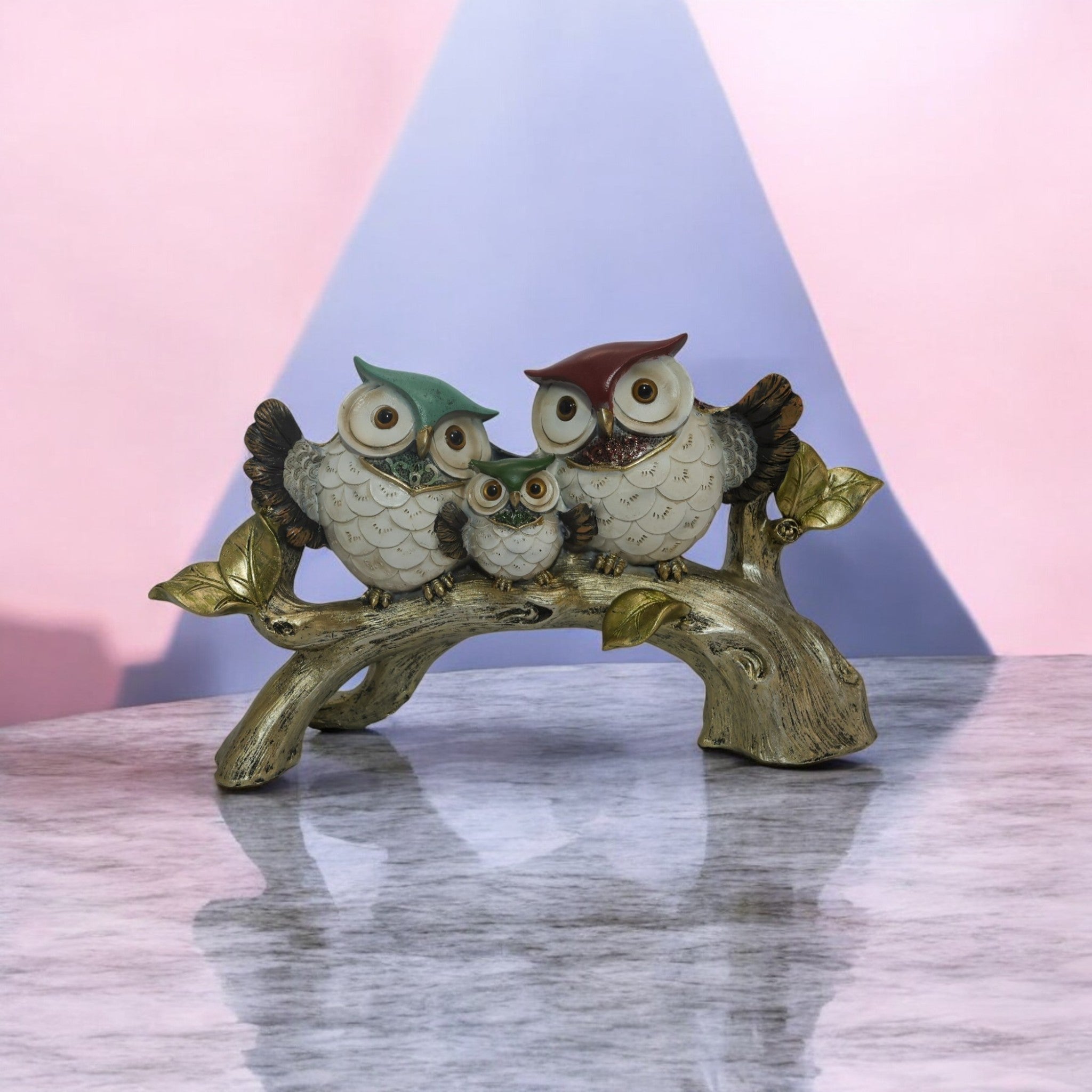 Divine Dekor Owl Family Tree Sculpture | 31.5cm Woodland Family Art | Vintage Nature Collection | Home Decor Figurine (Multi-Color)