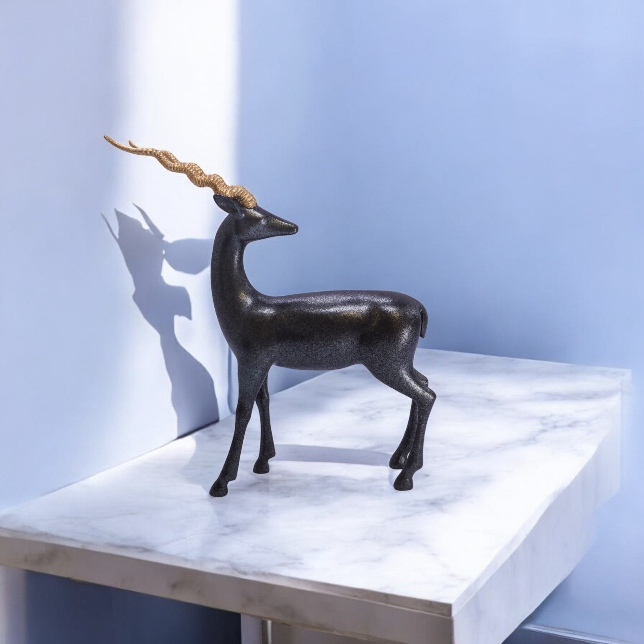 Elegant Deer Sculpture with Golden Antlers | Modern Art Statue | 31.2cm Luxury Home Decor - Divine Dekor