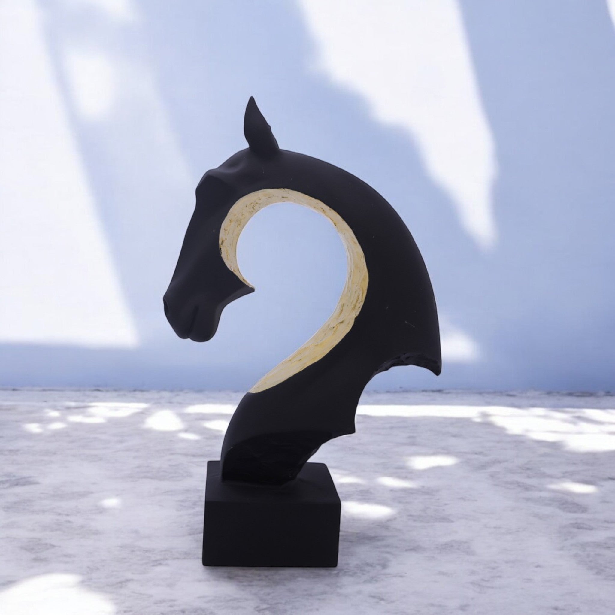 Modern Curved Horse Head Sculpture | Contemporary Black Art Statue | 31.6cm Designer Home Decor - Divine Dekor