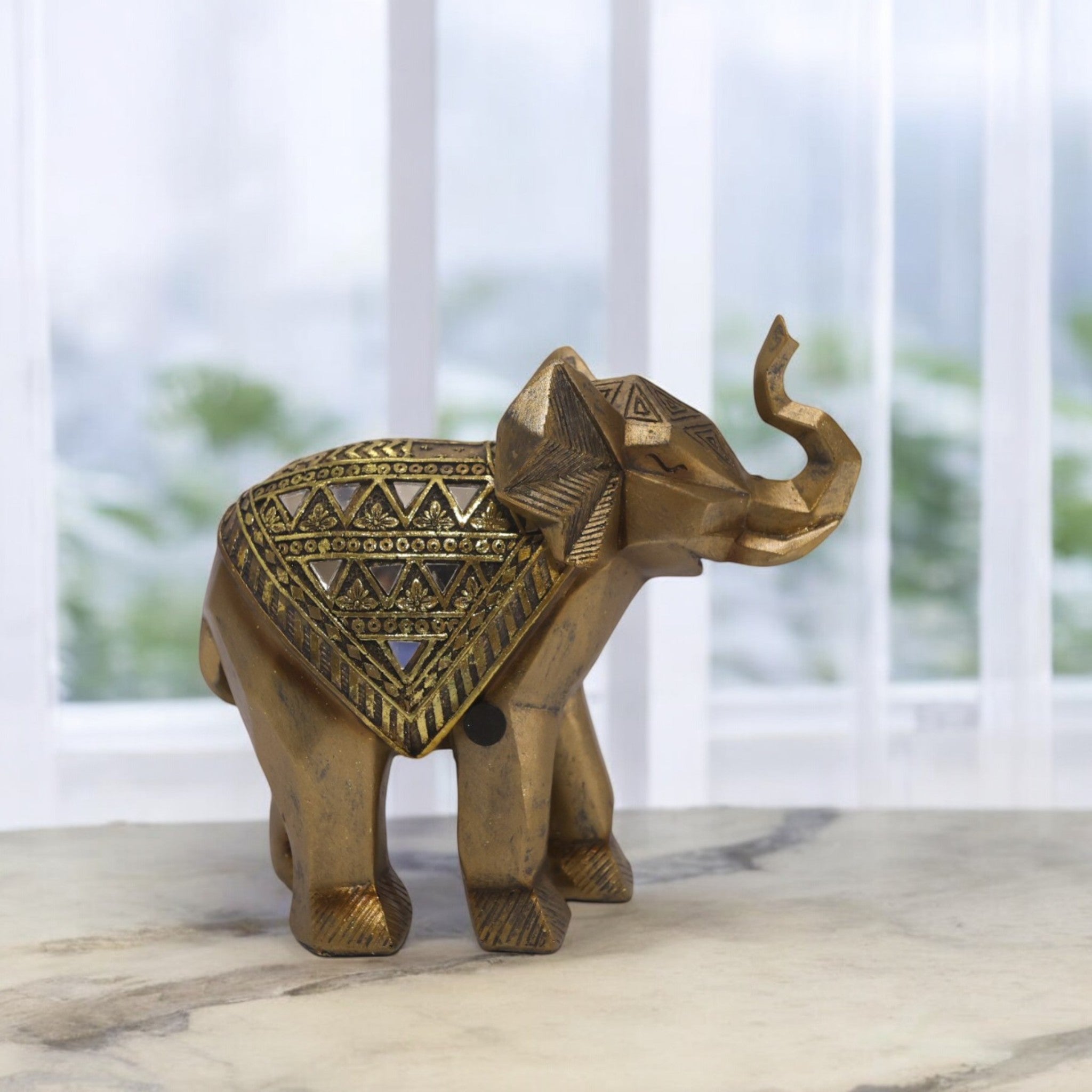 Golden Geometric Elephant | Modern Tribal Art | Divine Dekor