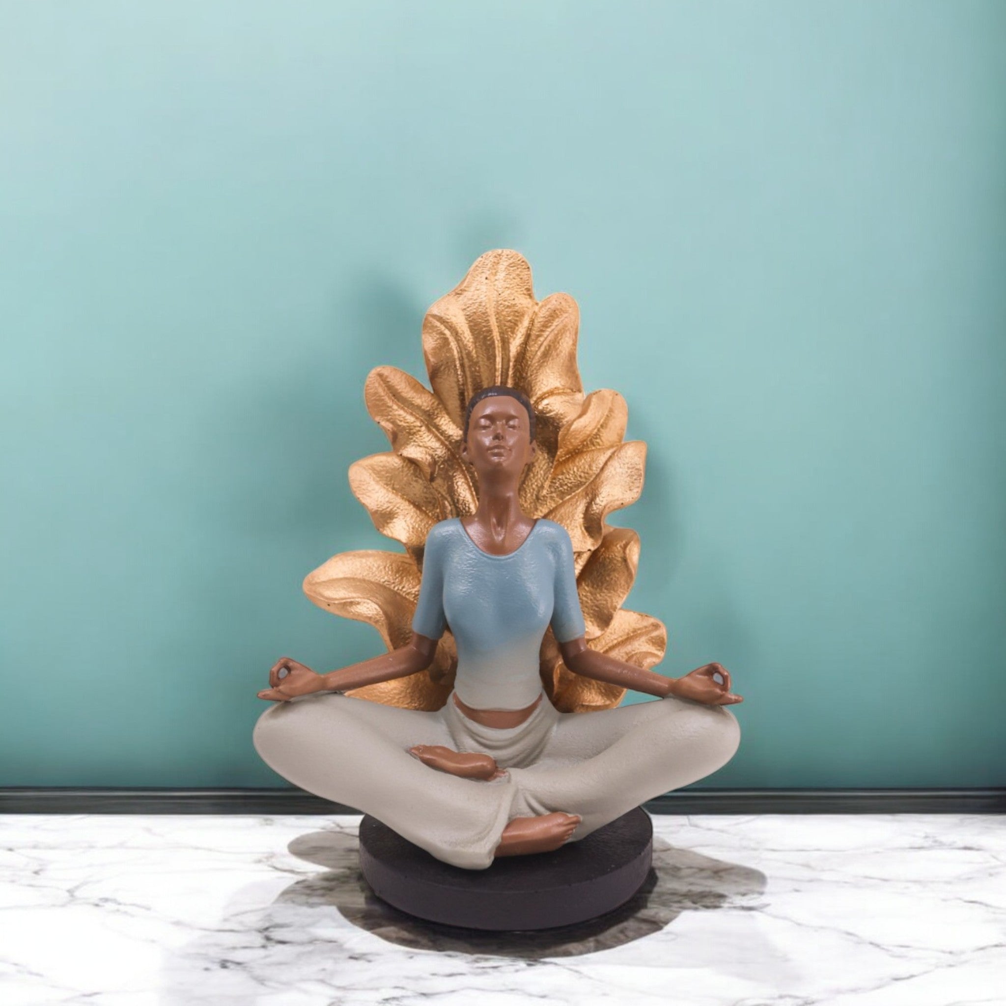 Divine Dekor’s Copper Leaf Yoga Sculpture 20cm | Lotus Pose Art Figure | Modern Meditation Decor