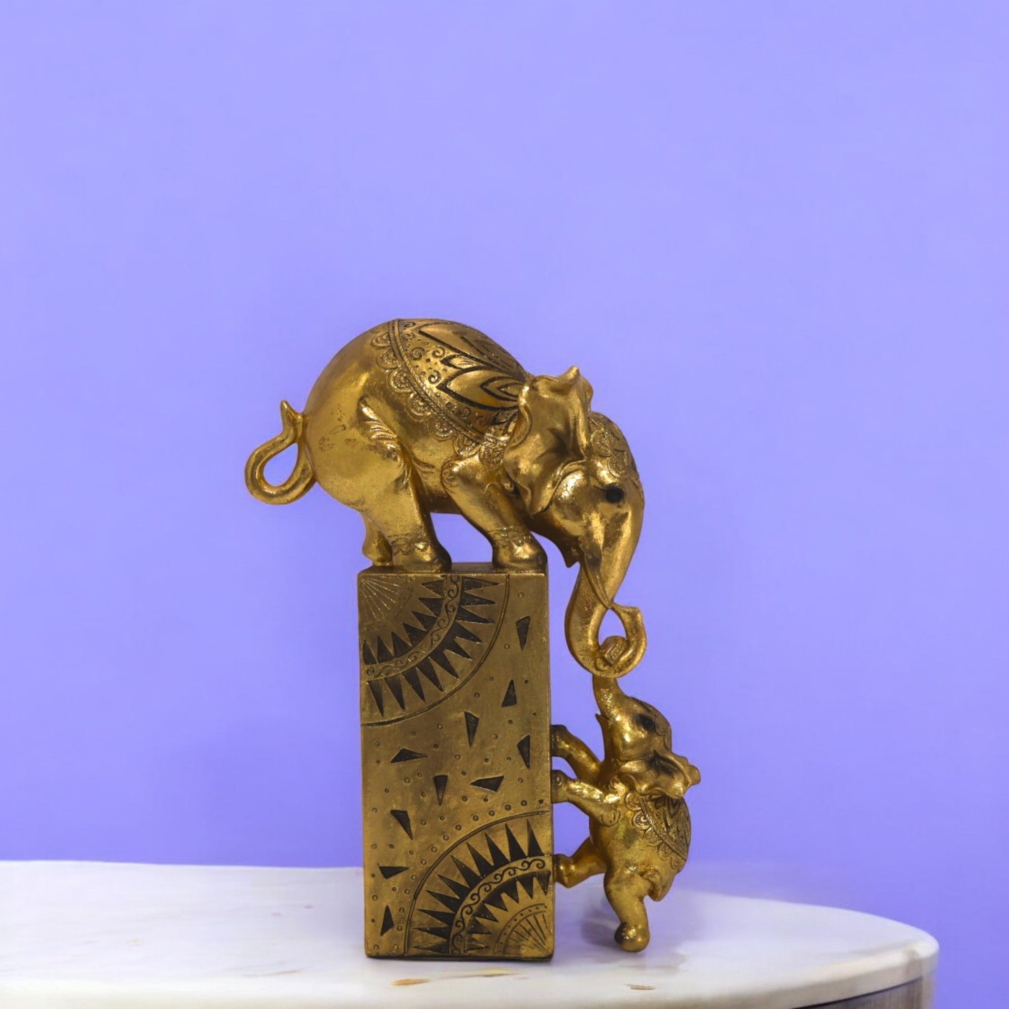 Divine Dekor’s Modern Golden Elephant Sculpture 28cm | Abstract Art Statue | Luxury Feng Shui Decor | Divine Dekor