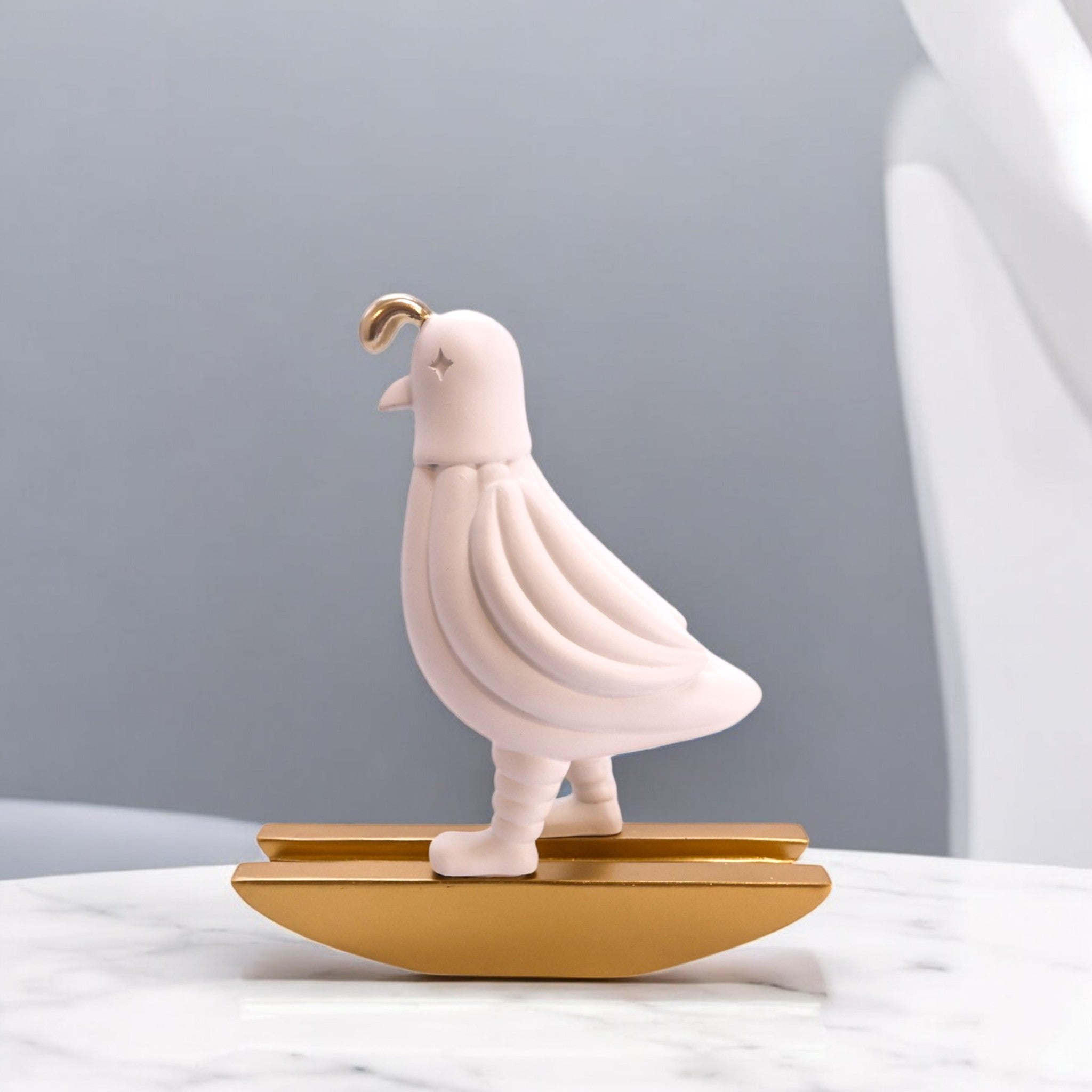 Modern White Dove Sculpture | Gold Base Art Statue | 25.3cm Contemporary Peace Decor - Divine Dekor