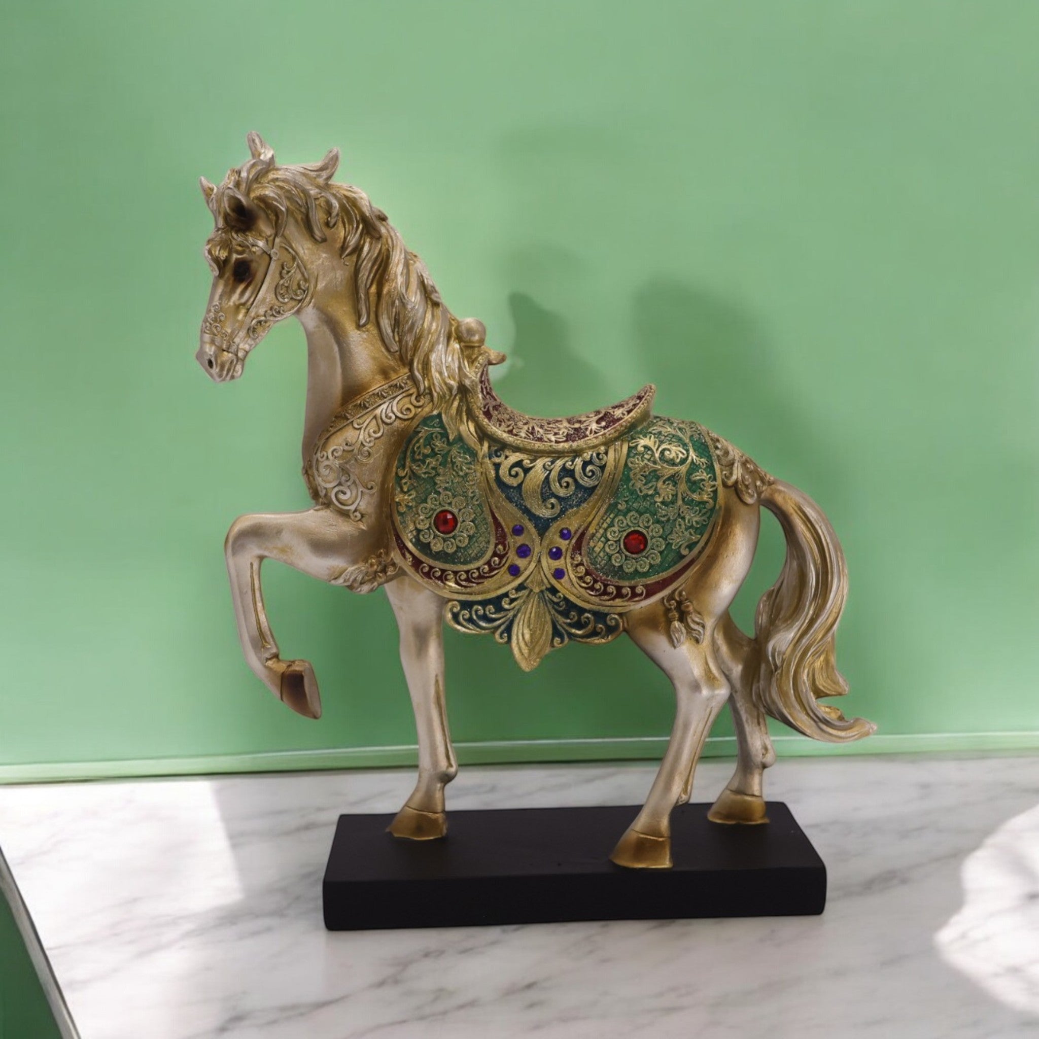 Divine Dekor Royal Horse Statue - Golden Jewelled Arabian Art Decor