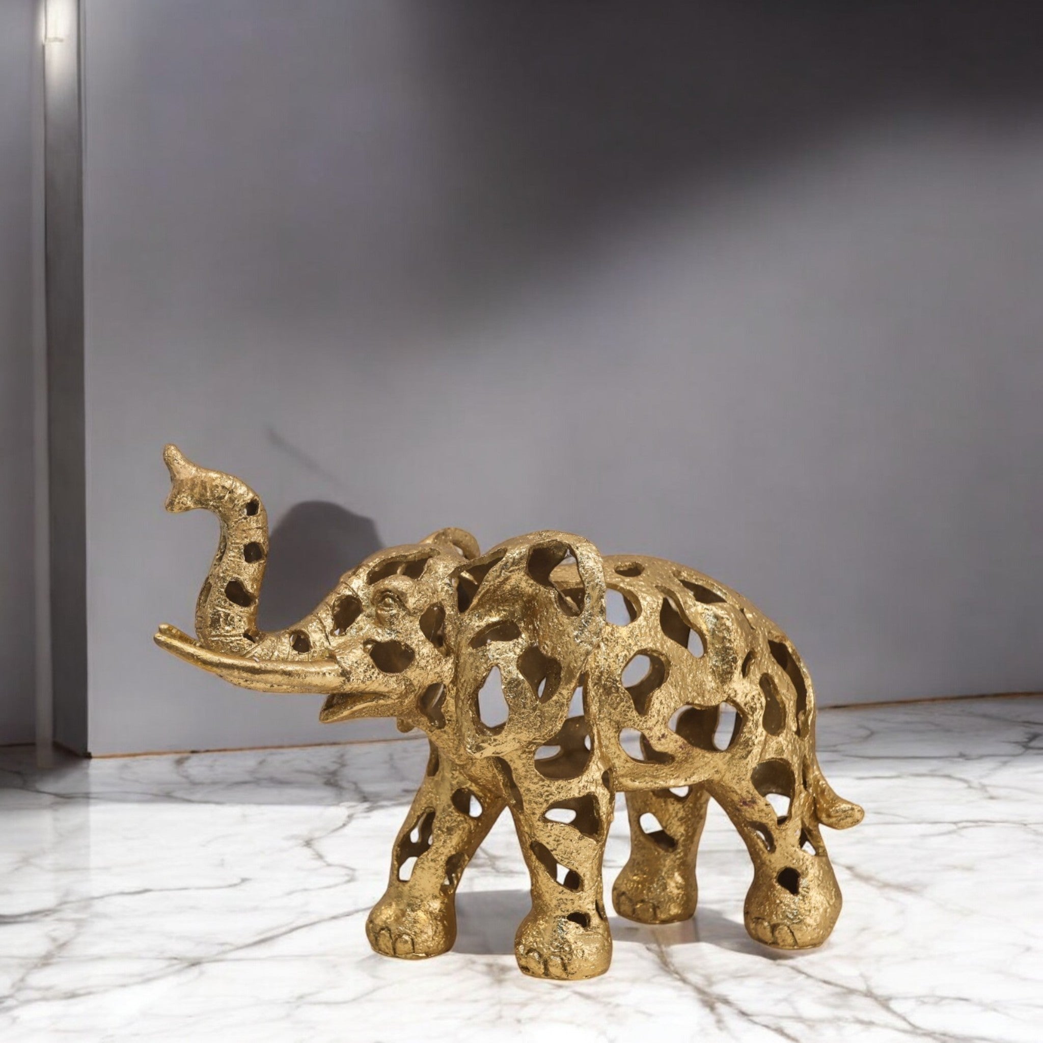 Luxury Geometric Golden Elephant Sculpture | Modern Lattice Art Statue | 41.4cm Premium Home Decor - Divine Dekor