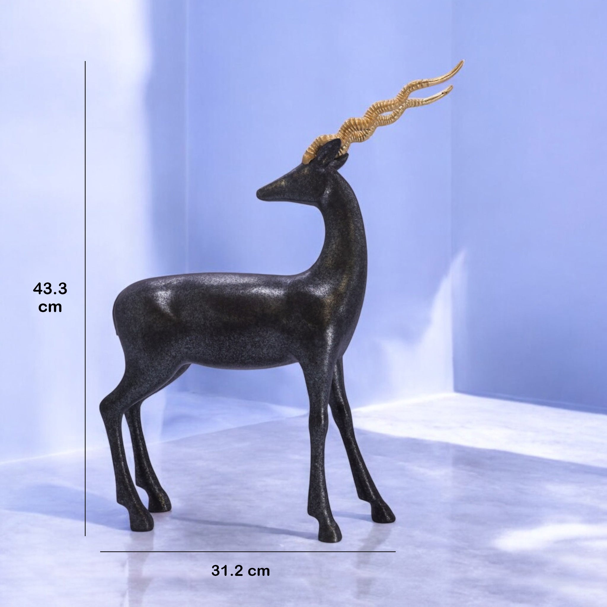 Elegant Deer Sculpture with Golden Antlers | Modern Art Statue | 31.2cm Luxury Home Decor - Divine Dekor