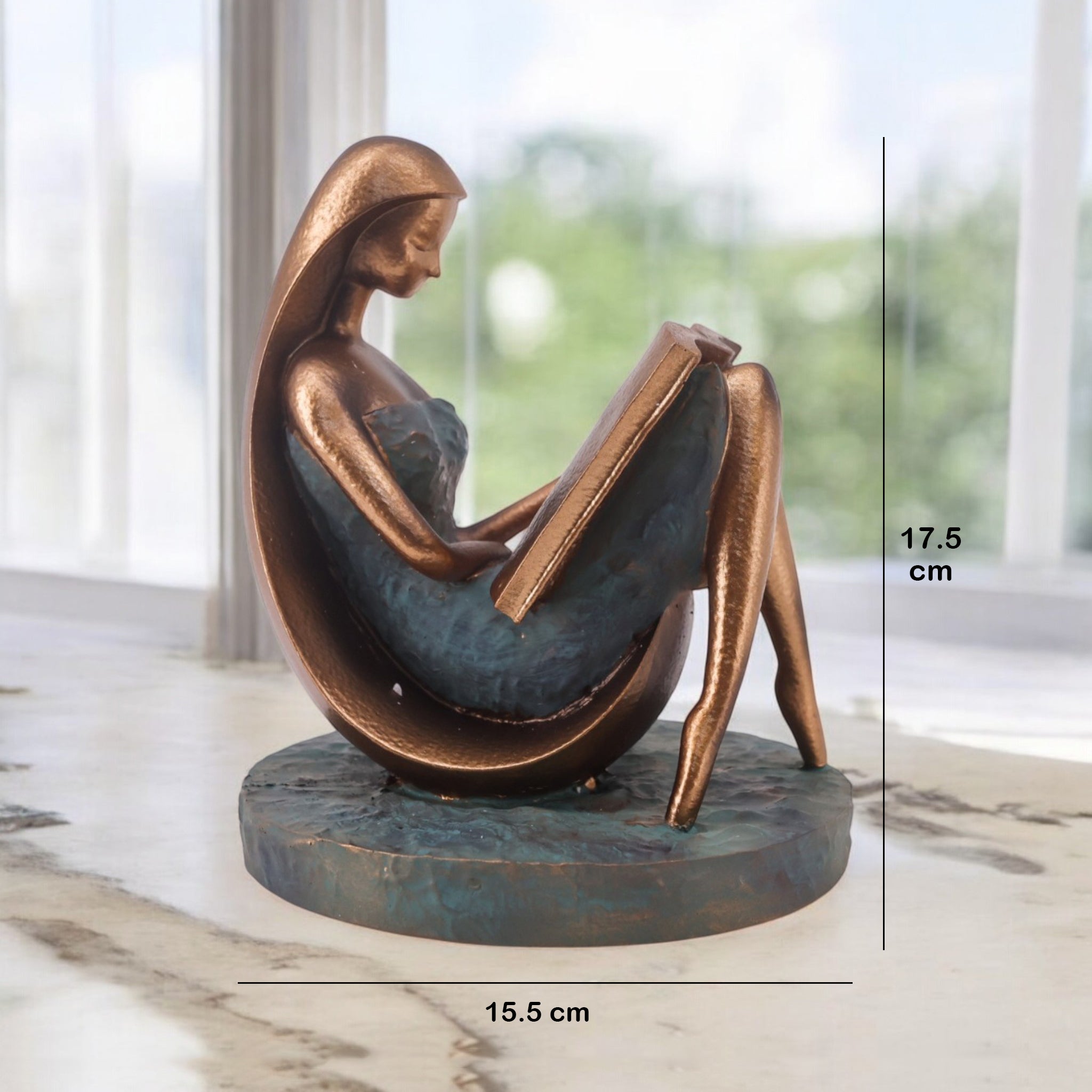 Modern Bronze Lady Sculpture | Contemplative Art Statue | 17.9cm Contemporary Home Decor - Divine Dekor