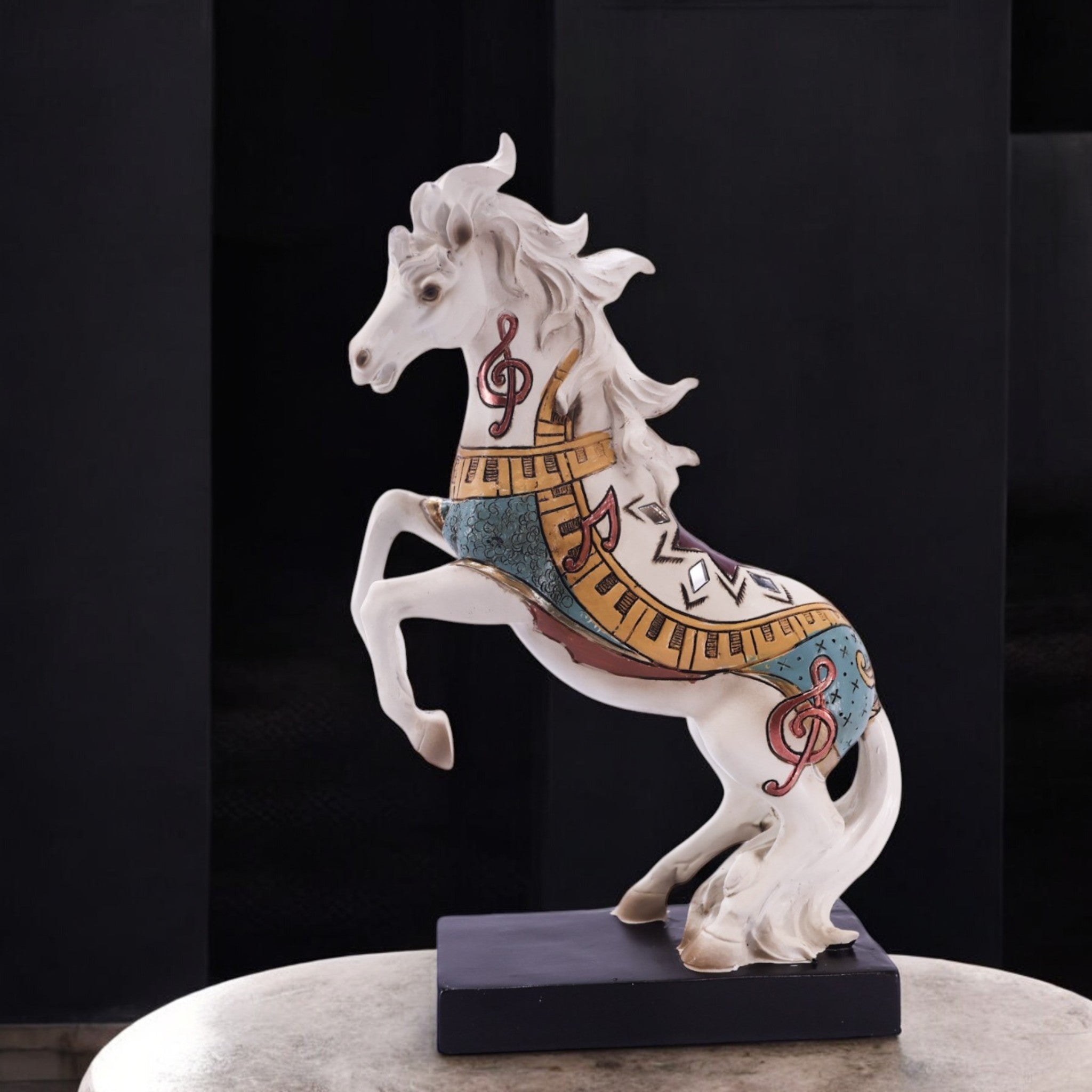 Folk Art Horse Sculpture | Rearing White Stallion Figurine | 29cm Bohemian Decor