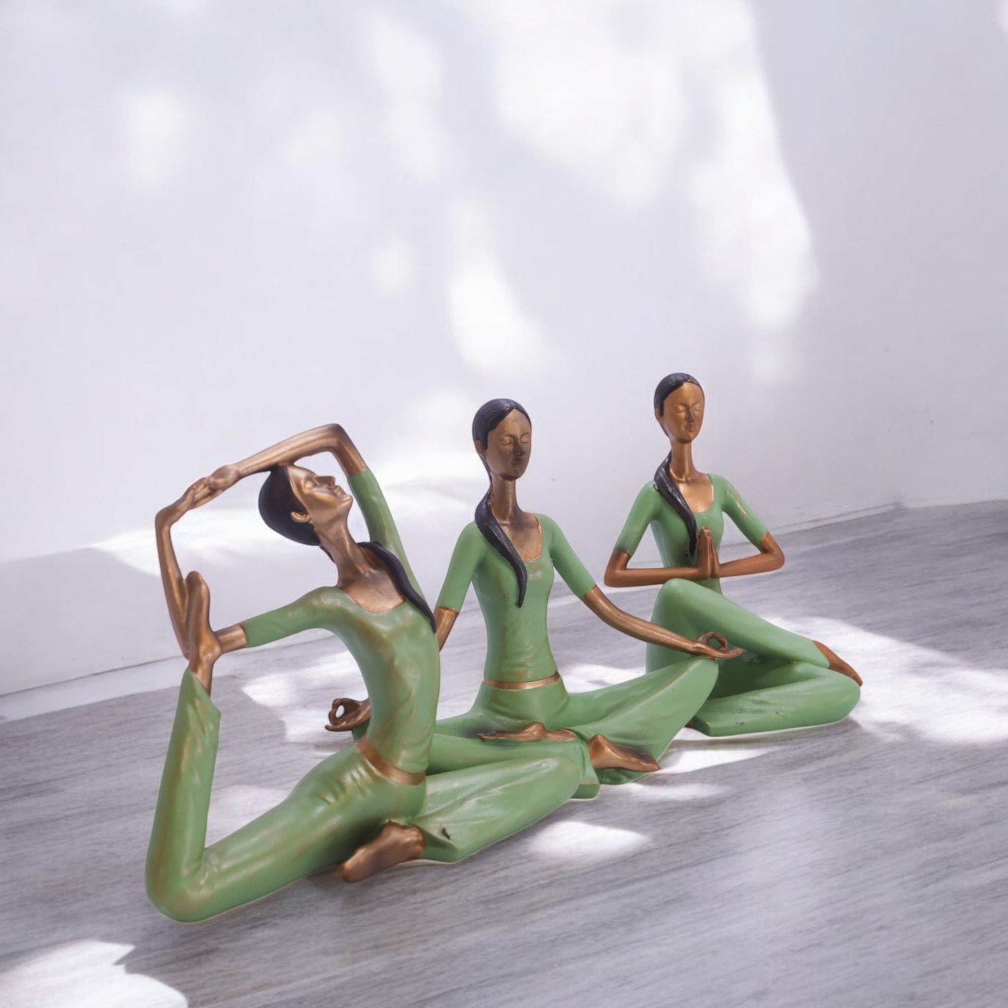 Divine Dekor Yoga Pose Trio Set | 12.5cm Meditation Figurines | Zen Miniature Collection | Wellness Decor (Sage Green)