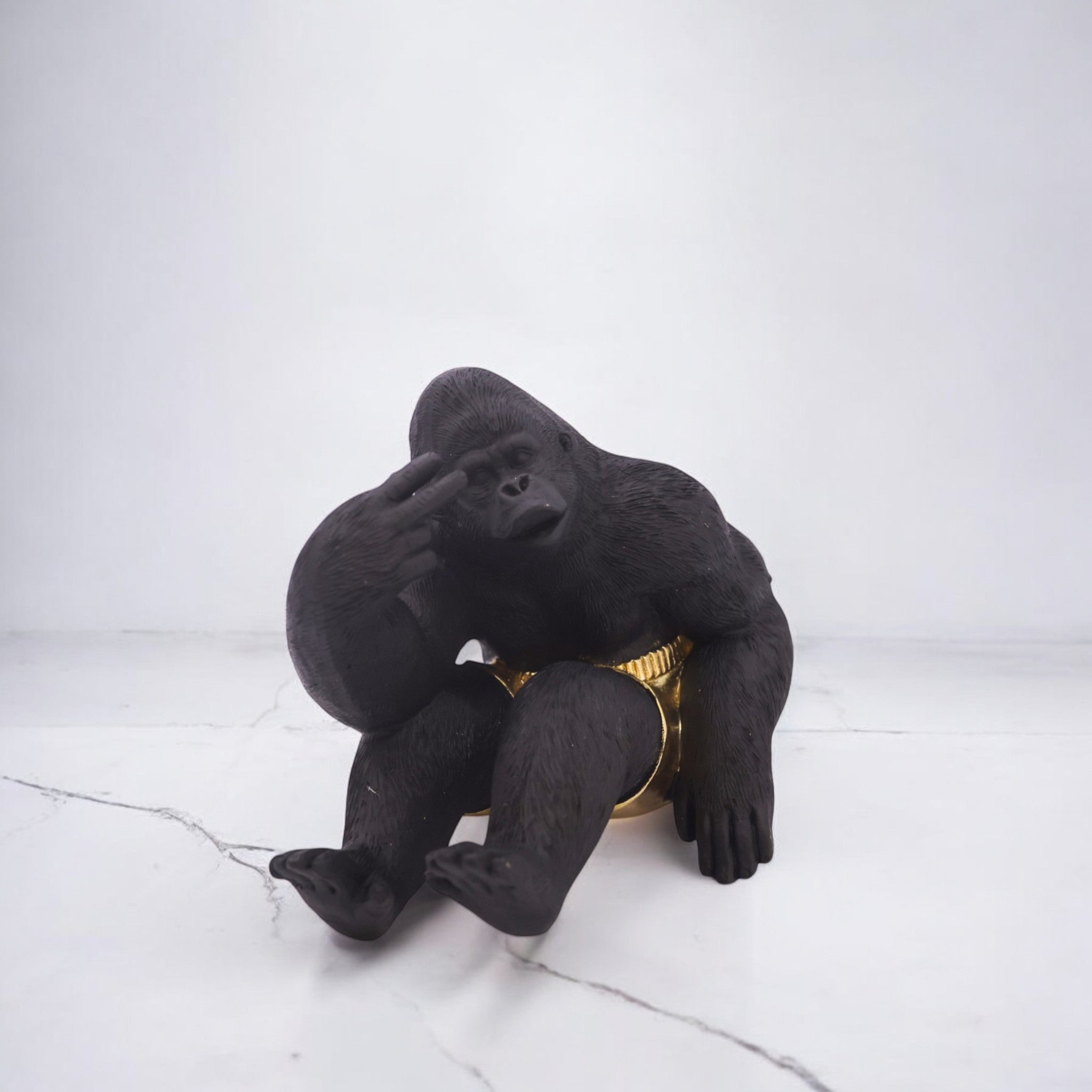 Modern Cool Gorilla Sculpture | Black & Gold Urban Art Statue | 18cm Contemporary Home Decor - Divine Dekor