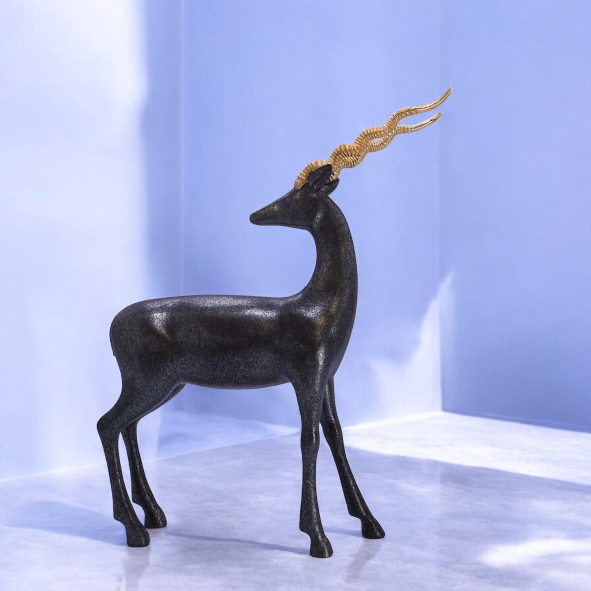 Elegant Deer Sculpture with Golden Antlers | Modern Art Statue | 31.2cm Luxury Home Decor - Divine Dekor