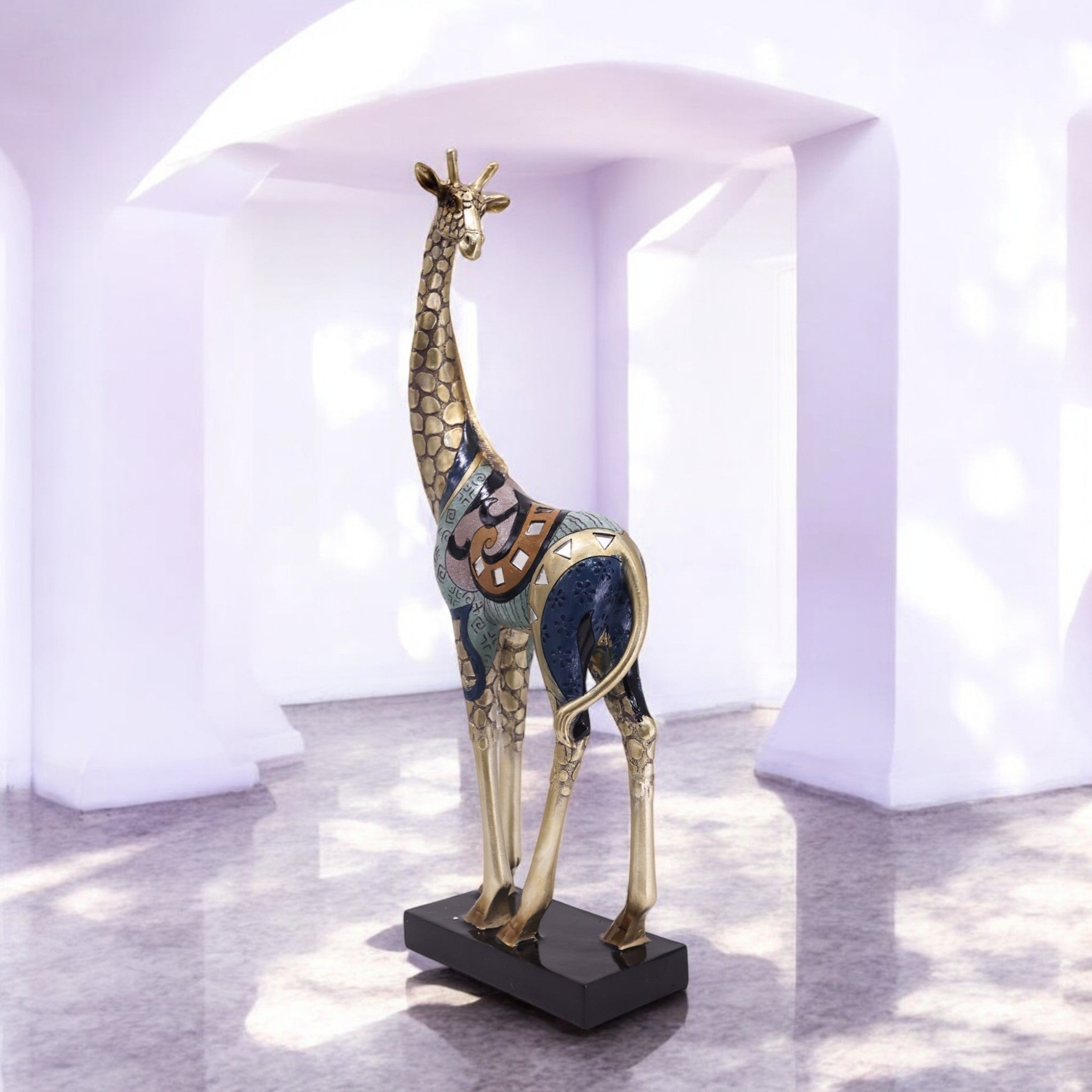 Divine Dekor Tall Mosaic Giraffe Statue - Golden Safari Art Home Decor