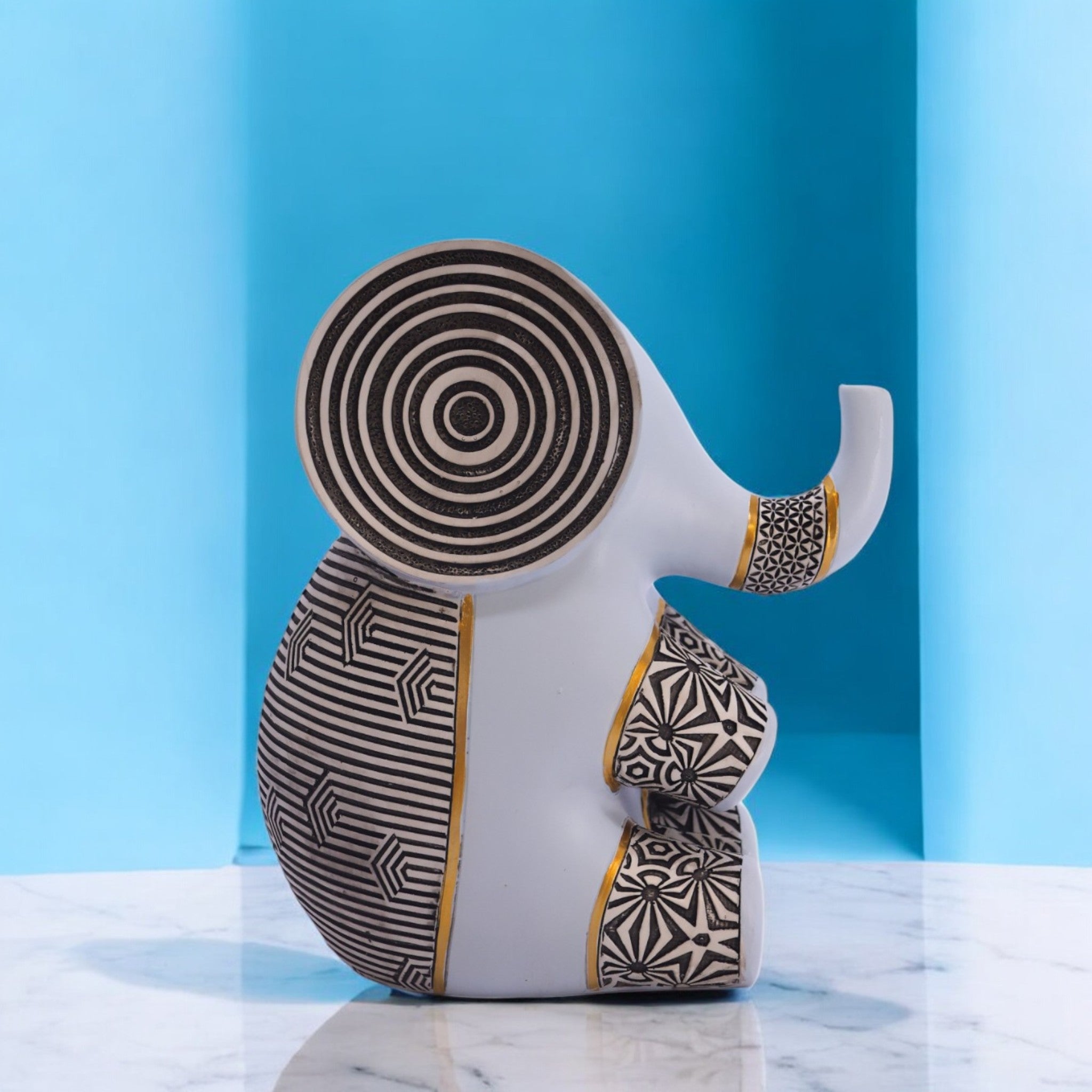 Modern Abstract Elephant Figurine | 20cm Contemporary White Sculpture | Geometric Art Decor by Divine Dekor