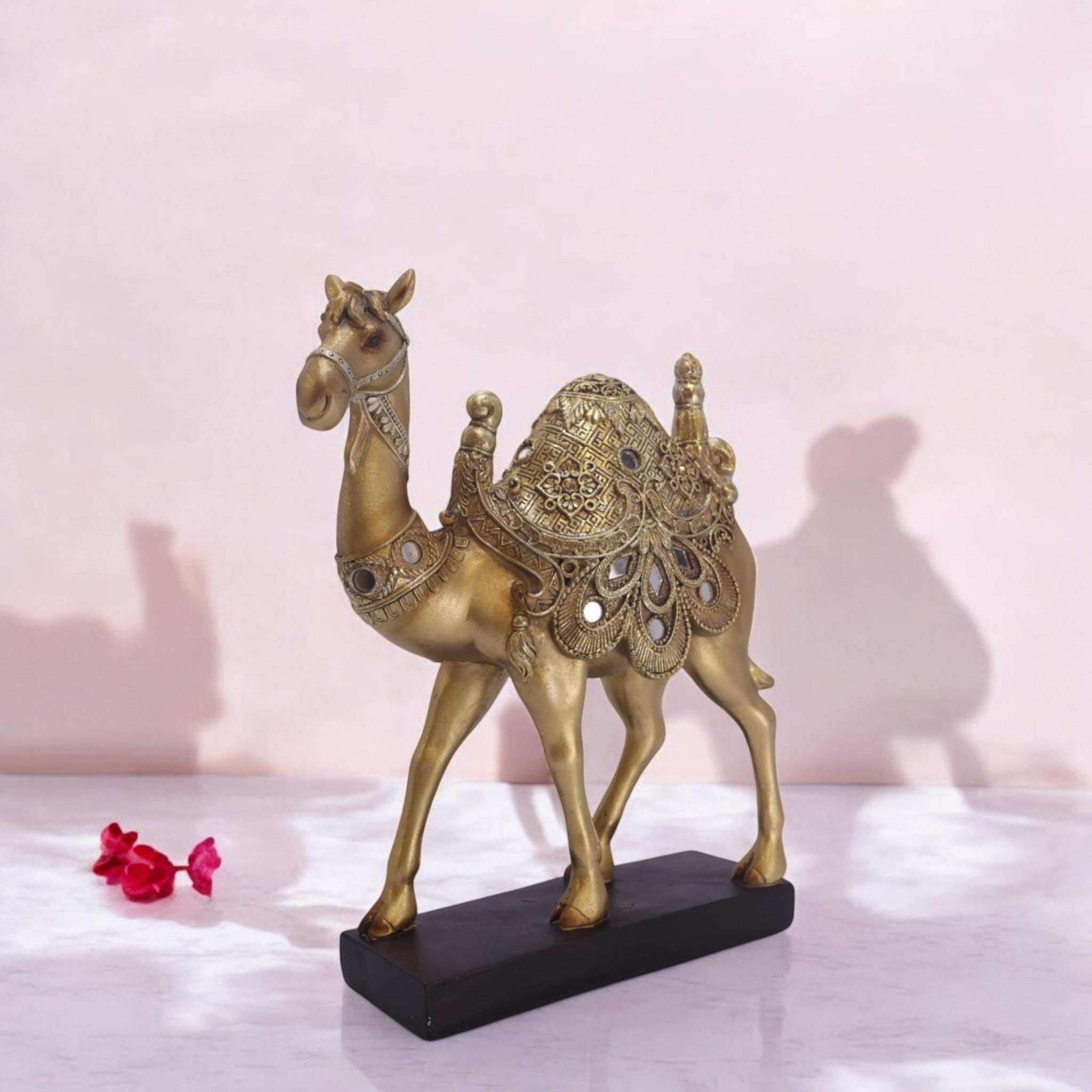 Divine Dekor Golden Camel Statue - Large Luxury Resin Desert Art Decor