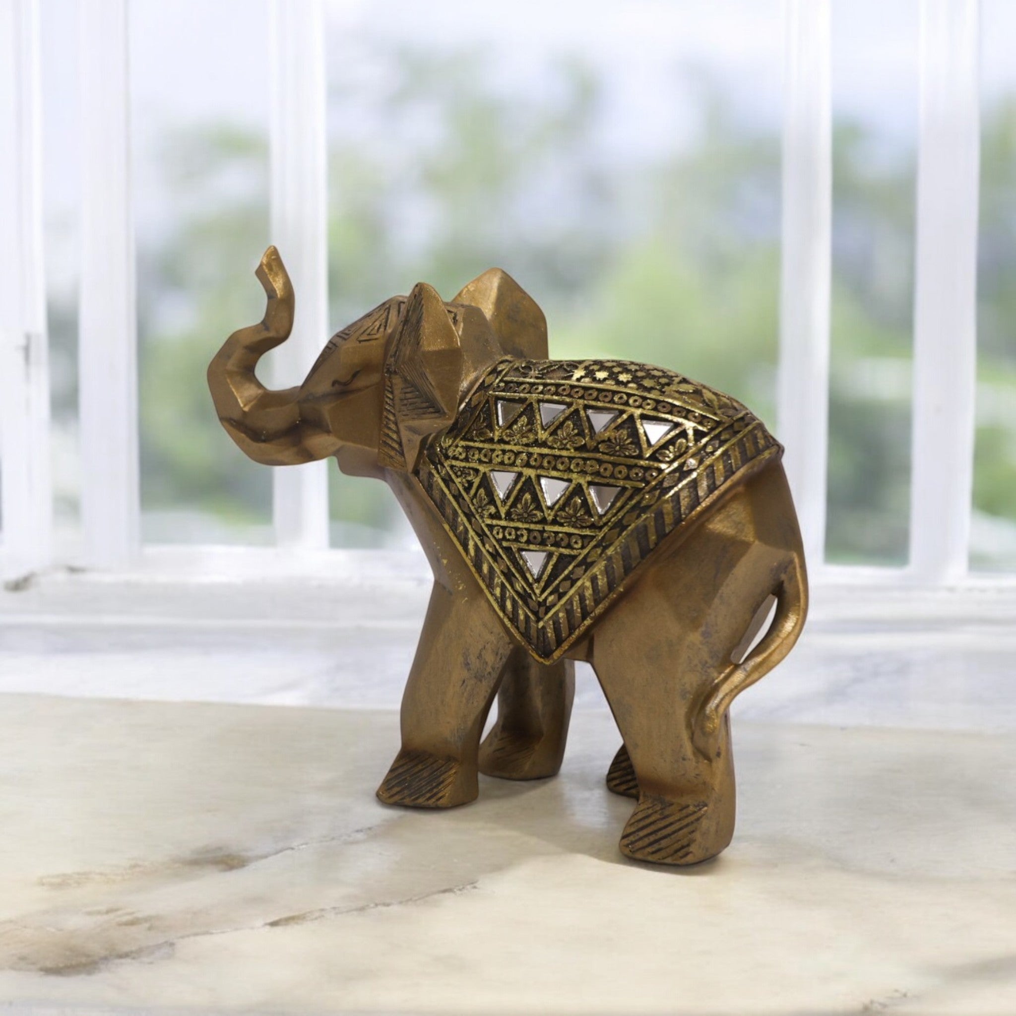 Golden Geometric Elephant | Modern Tribal Art | Divine Dekor