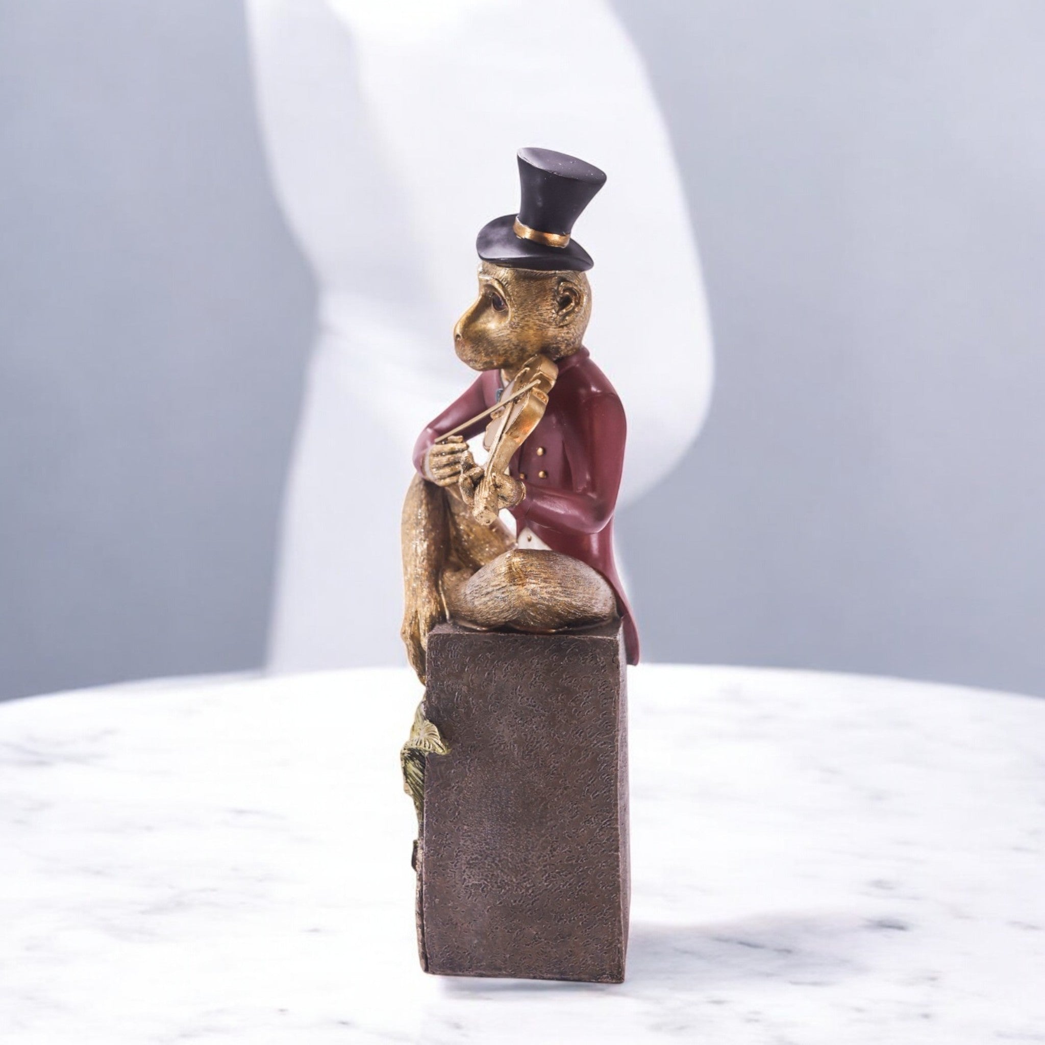 Dapper Monkey Gentleman Sculpture | Victorian Style Decor | 36cm Golden Art Piece