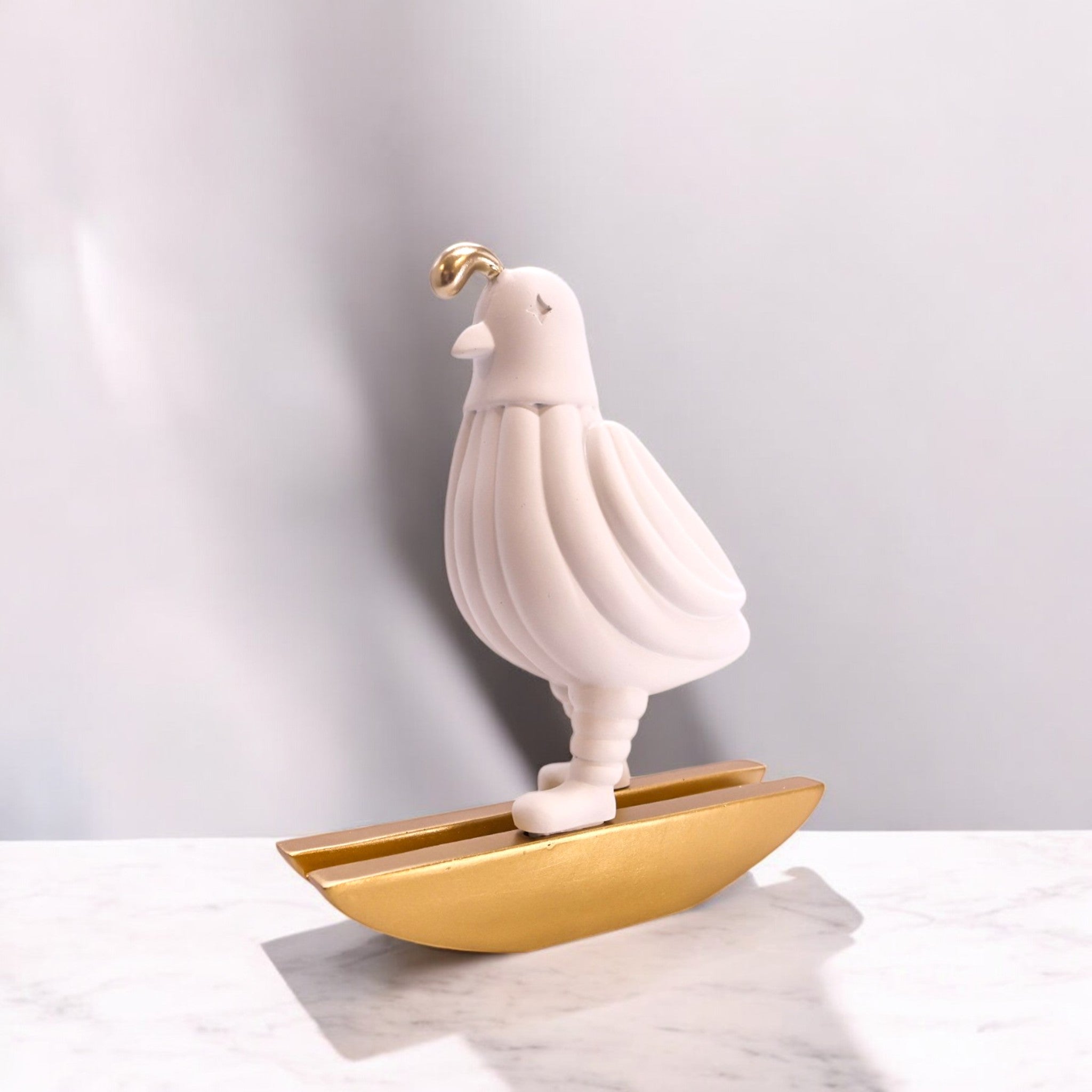 Modern White Dove Sculpture | Gold Base Art Statue | 25.3cm Contemporary Peace Decor - Divine Dekor