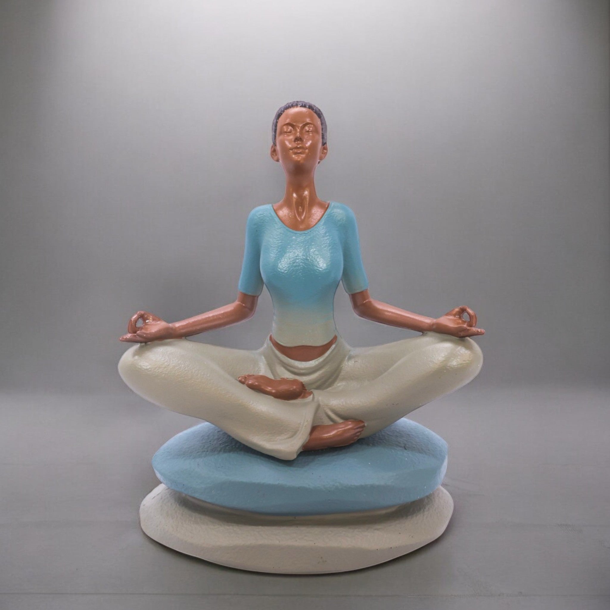 Divine Dekor’s Serene Lotus Meditation Sculpture 22.5cm | Mint & White Zen Art | Layered Base Yoga Decor
