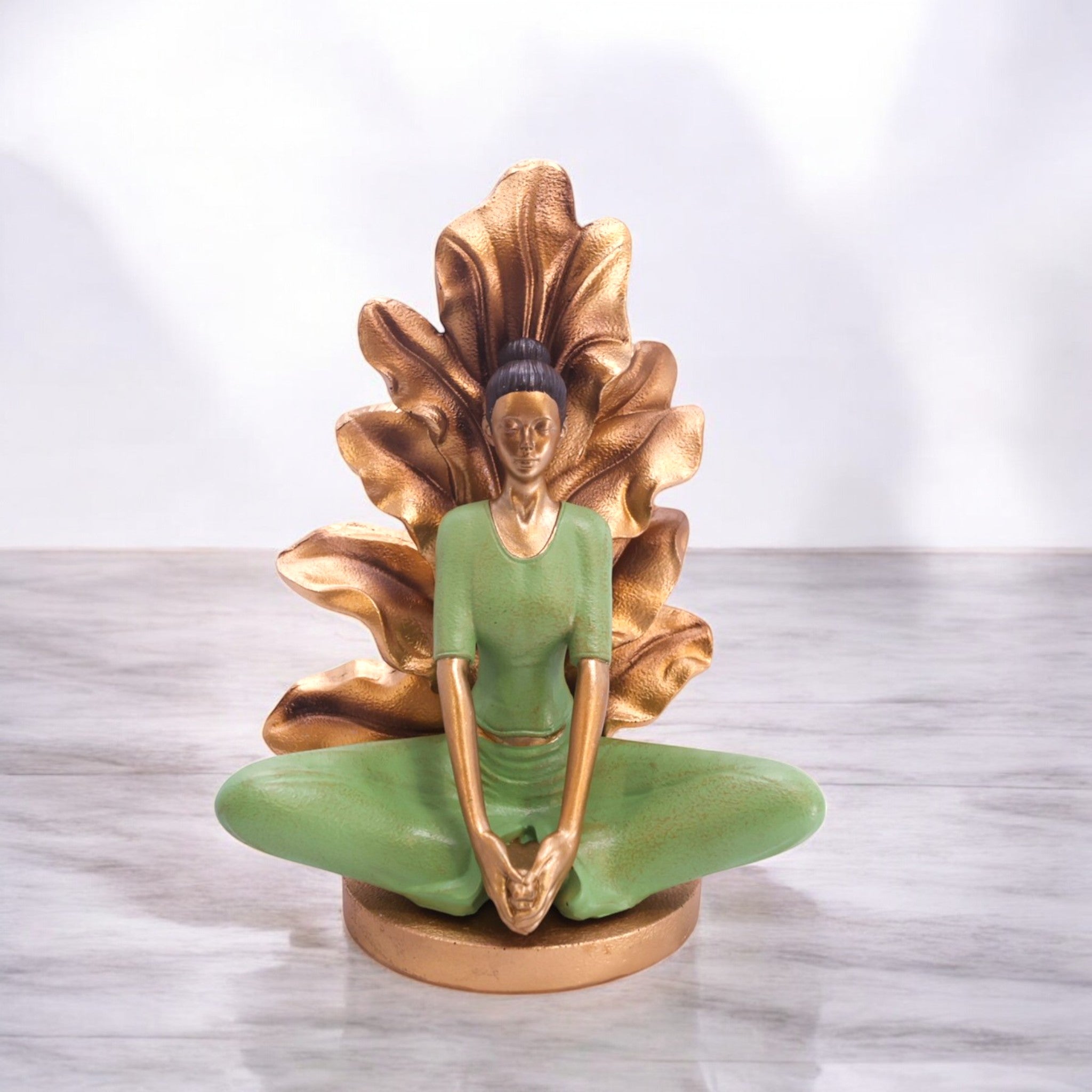 Divine Dekor Sacred Meditation Statue | 26.3cm Yoga Goddess Sculpture | Zen Buddhist Art Piece | Spiritual Home Decor (Sage Green-Gold)