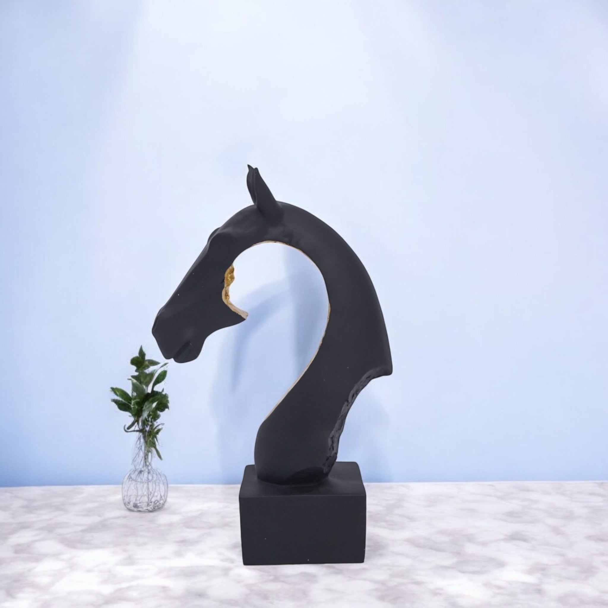 Modern Black Horse Head Sculpture | Contemporary Abstract Art Statue | 26cm Designer Home Decor - Divine Dekor