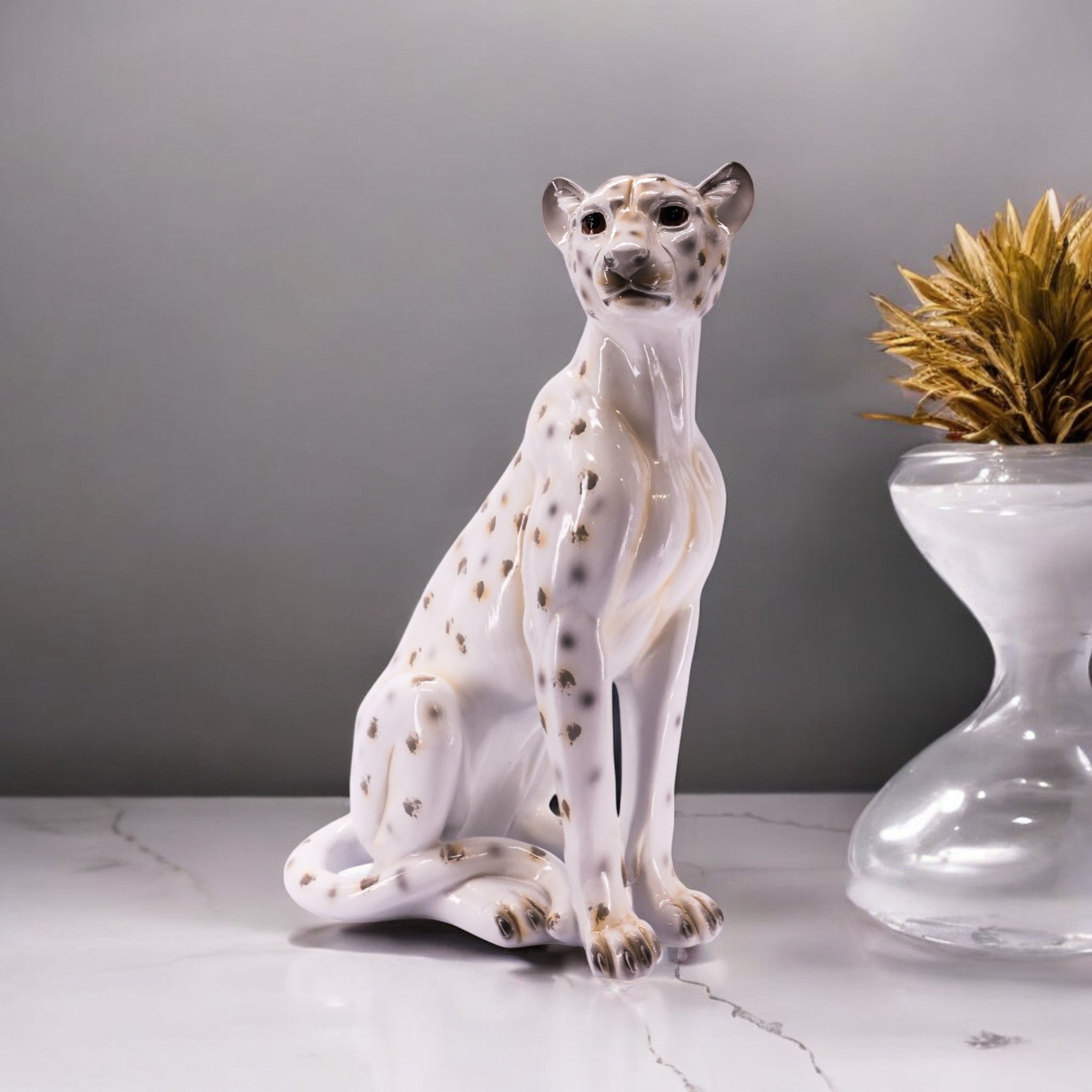 White Leopard Sculpture | Modern Wildlife Art | Divine Dekor