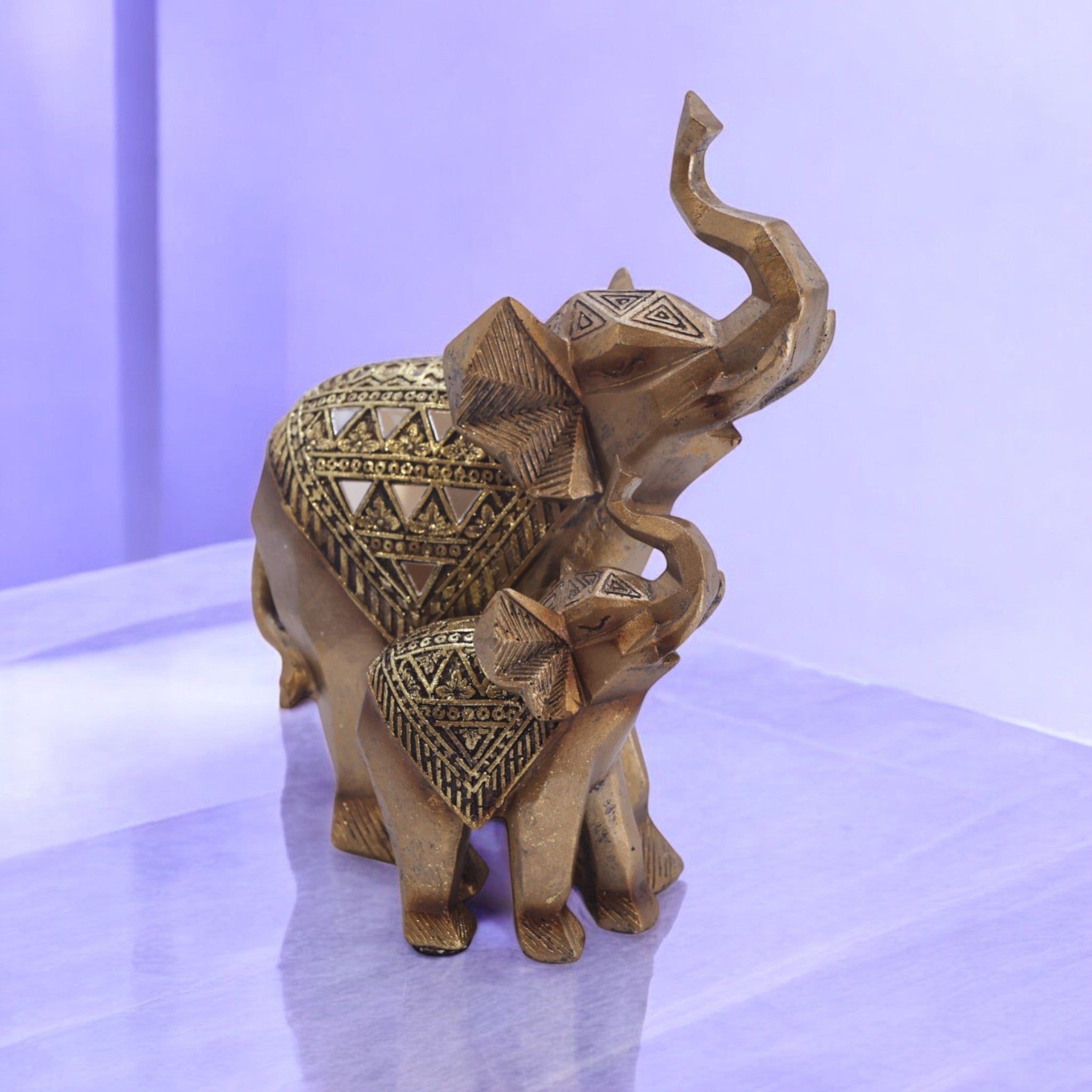 Divine Dekor Golden Elephant Figurines Set - Premium Resin Home Decor Collection