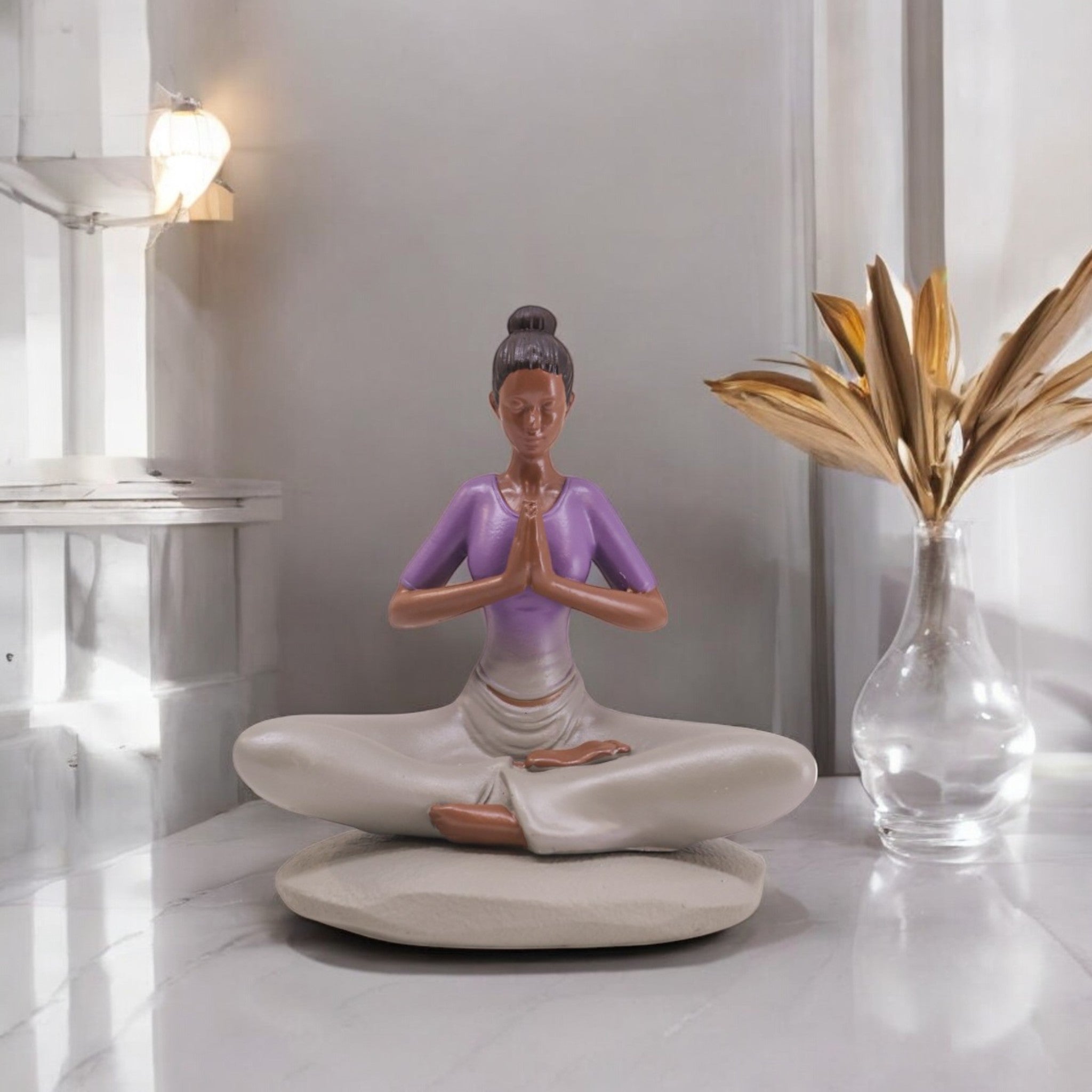 Divine Dekor’s Zen Yoga Meditation Sculpture | Peaceful Lady Figurine | 16.1cm Mindful Home Decor