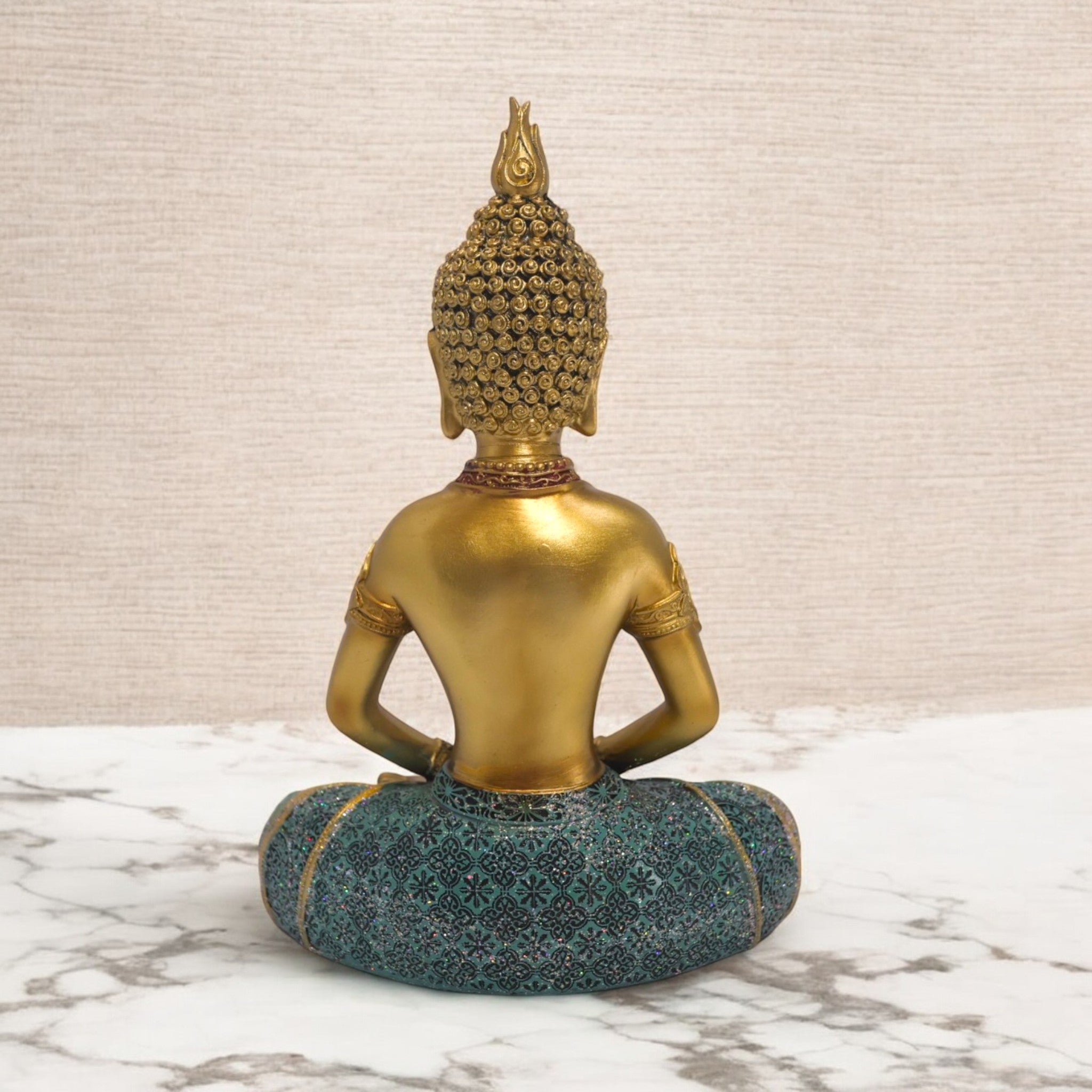 Meditation Buddha Sculpture | Golden & Turquoise Zen Art Statue | 29cm Spiritual Home Decor - Divine Dekor