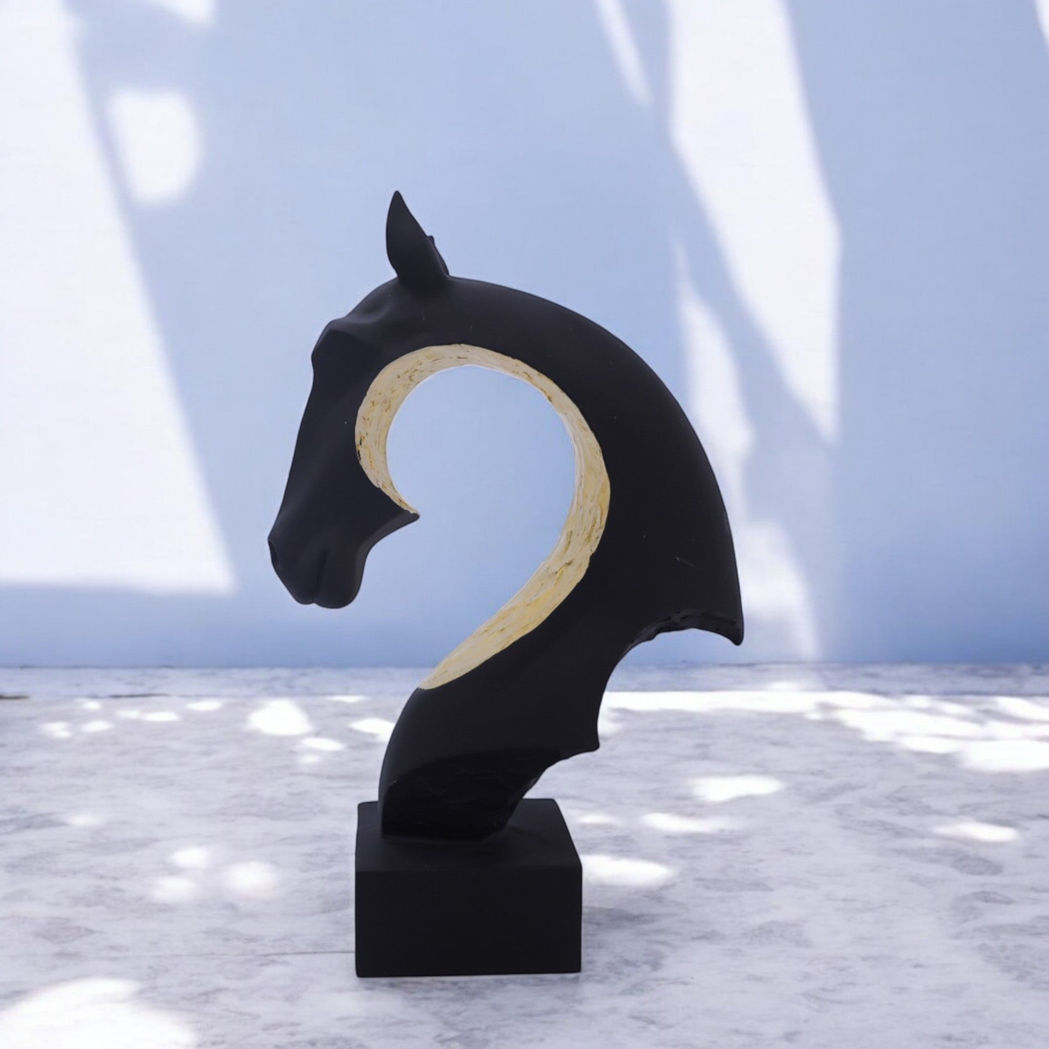 Modern Curved Horse Head Sculpture | Contemporary Black Art Statue | 31.6cm Designer Home Decor - Divine Dekor