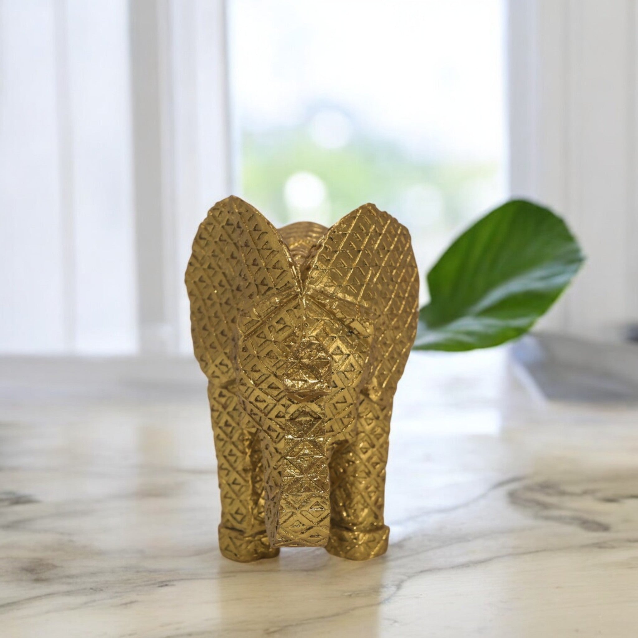 Modern Geometric Elephant Sculpture | Gold Origami Style Art Statue | 25.2cm Luxury Home Decor - Divine Dekor