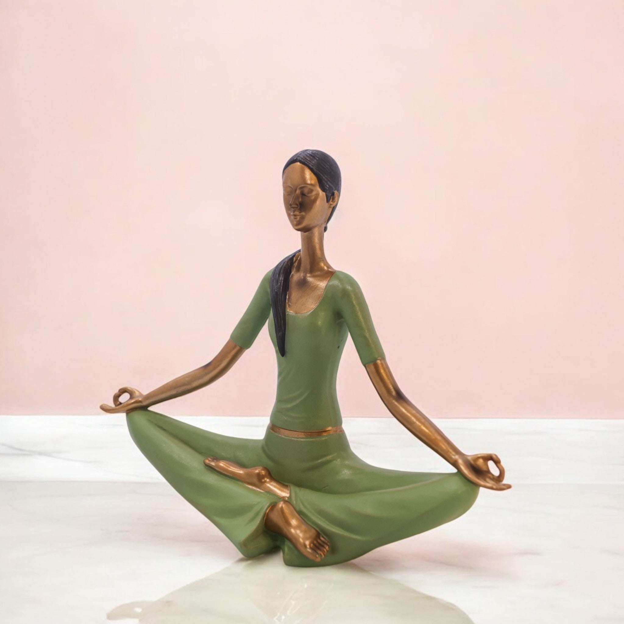 Divine Dekor Mindful Yogi Sculpture | 20cm Meditation Figurine | Zen Home Decor | Modern Yoga Studio Art (Sage Green)