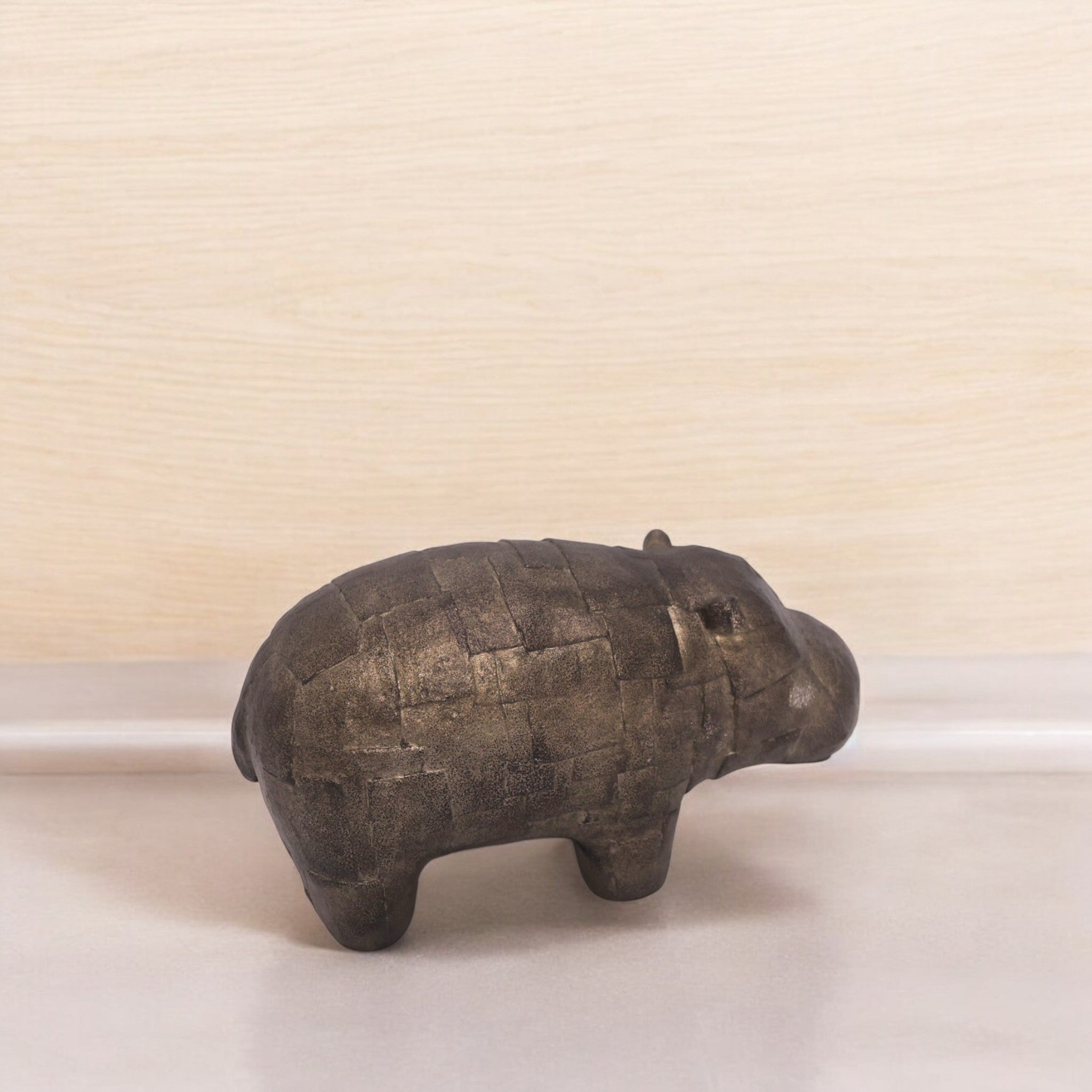 Rustic Hippo Sculpture | Modern Wildlife Art | Divine Dekor