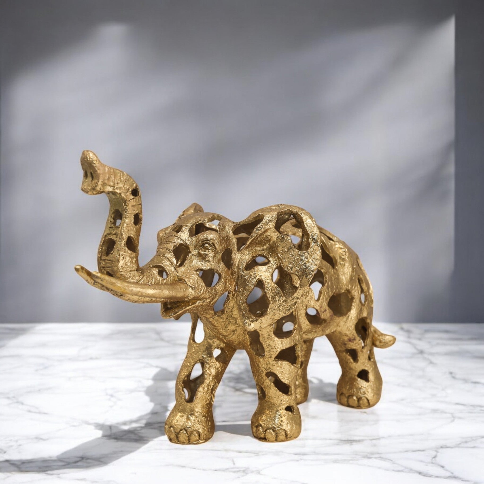 Luxury Geometric Golden Elephant Sculpture | Modern Lattice Art Statue | 41.4cm Premium Home Decor - Divine Dekor