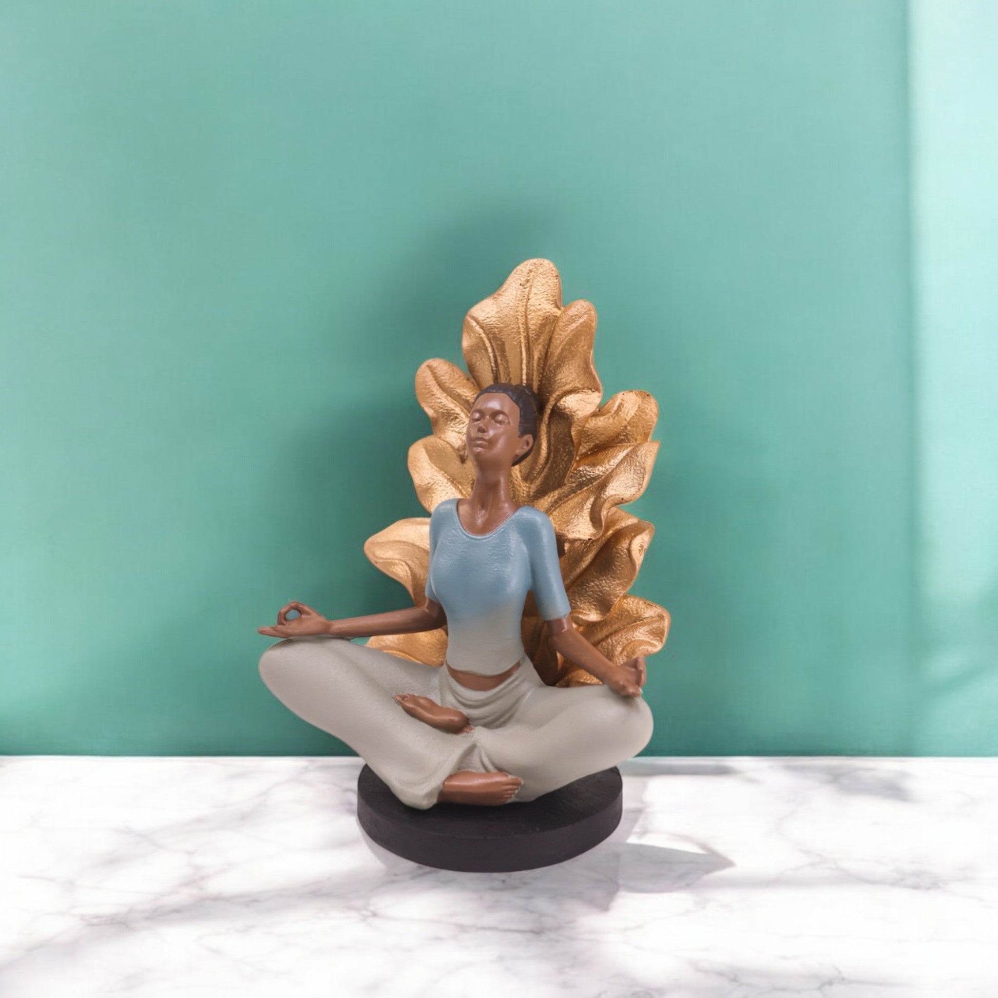 Divine Dekor’s Copper Leaf Yoga Sculpture 20cm | Lotus Pose Art Figure | Modern Meditation Decor