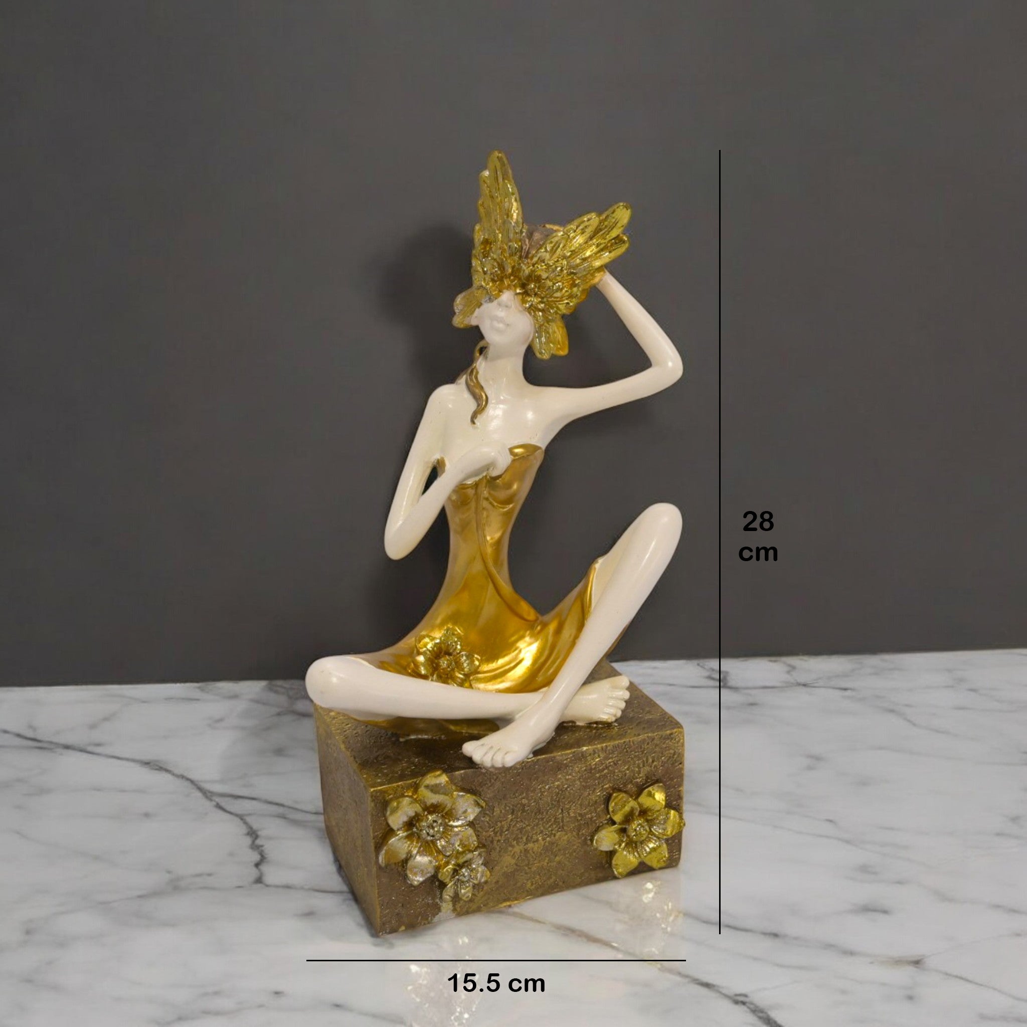 Divine Décor’s Elegant Ballet Dancer Sculpture 28cm | White & Gold Performance Art Statue | Luxury Dance Decor | Divine Dekor